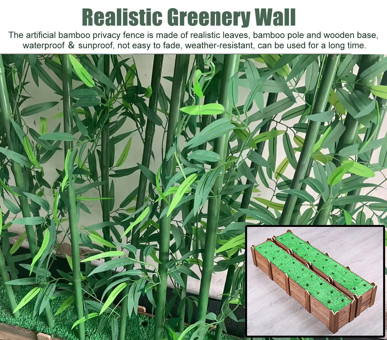 CMYUN Balcony Greenery Wall Artificial Bamboo, Tall Plant Privacy Fence with Wood Base, Indoor Outdoor Wall Dividers Faux Bamboo, Easy to Move (Color : Base-1.2m-20 Pole, Size : H-1m(39 3/8\"))