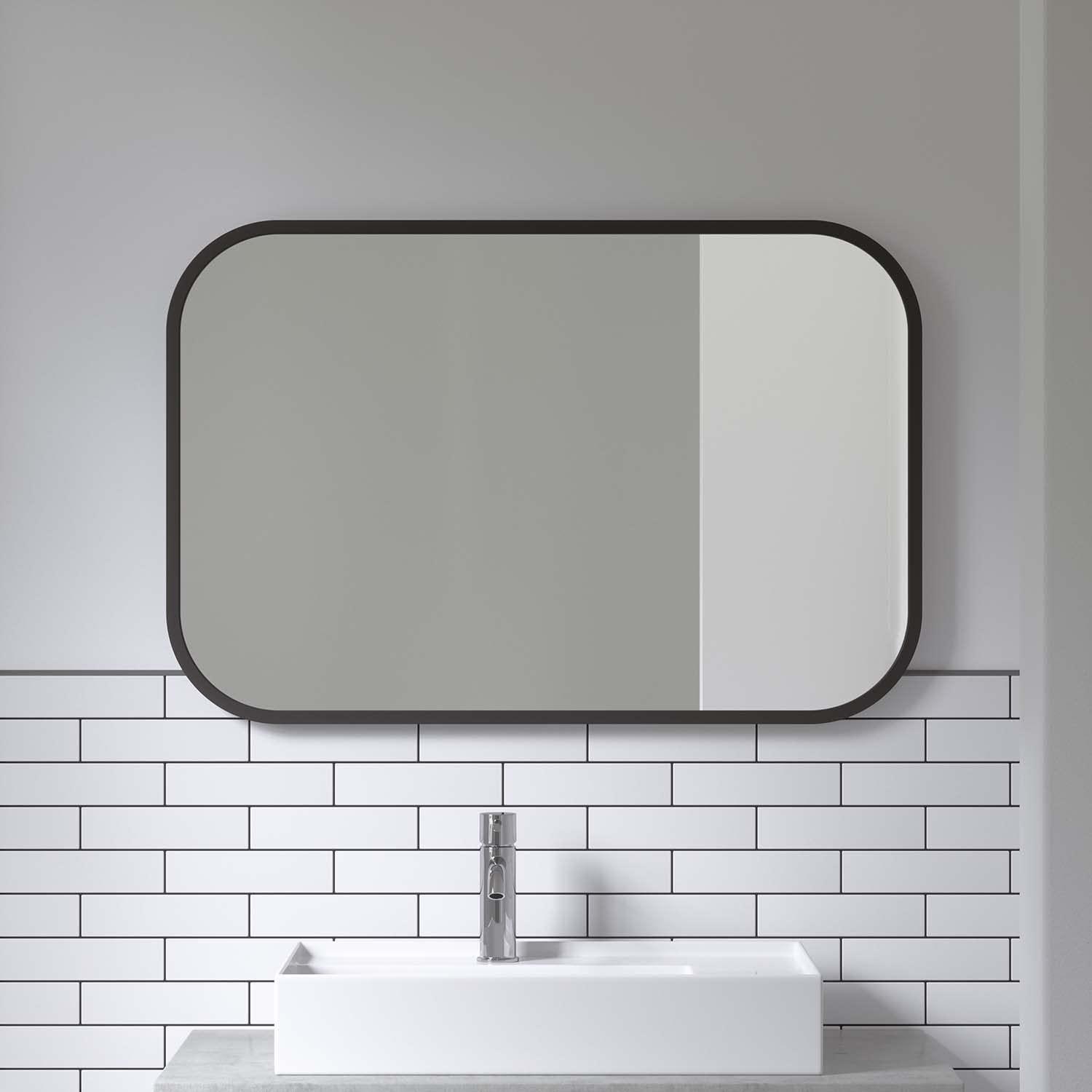 Umbra Umbra Hub Rectangular Wall Mirror with Rubber Frame, Modern Decor for Entryways, Washrooms, Living Rooms, Black