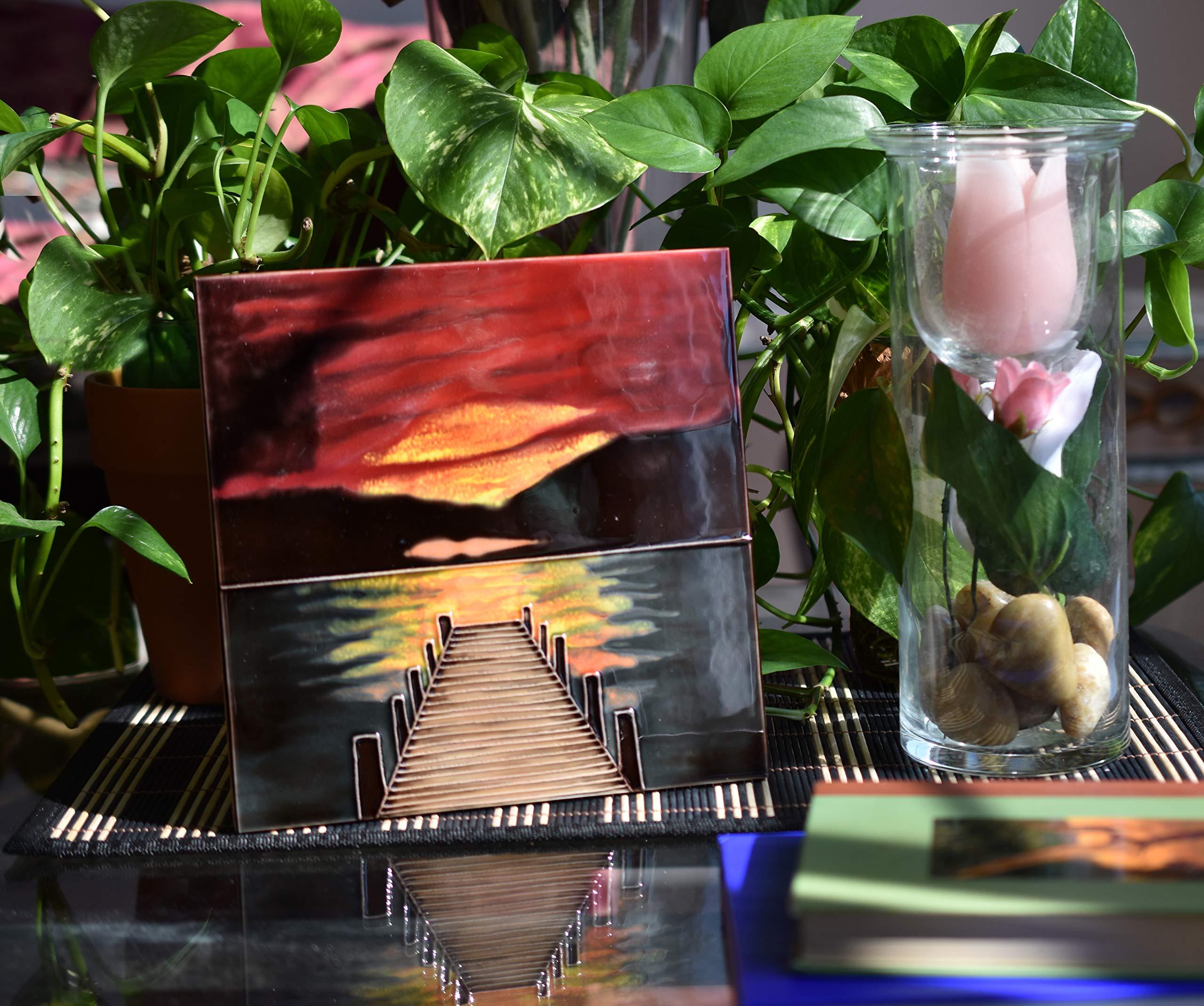 Benaya Benaya - Handcrafted Ceramic Art Tile - Sunset Dock 8\" x 8\" Tile. Home Decor