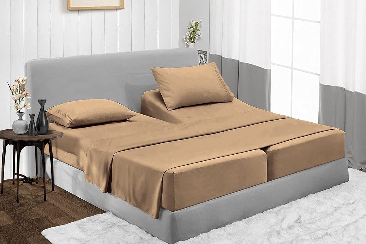 Neighbourhood Home Split California King Egyptian Cotton Sheets Sets for Adjustable Bed 22-Inches Extra Deep Pocket- 1000-Thread-Count, 100% Egyptian Cotton 5-PC Sheet Set Soft Breathable Sateen Weave - Taupe