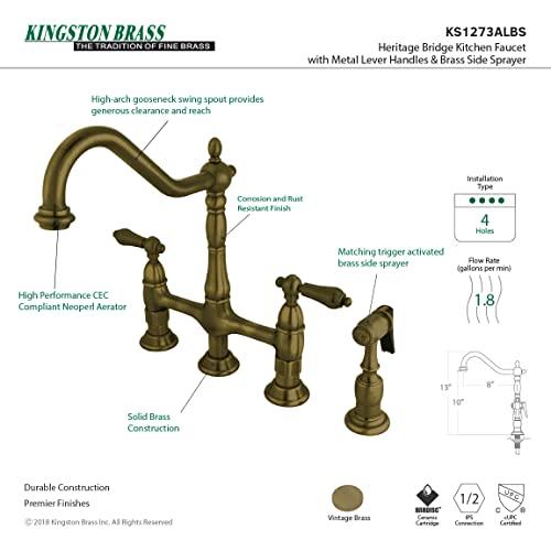 Kingston Brass Kingston Brass KS1273ALBS Heritage 8-Inch Kitchen Bridge Faucet with Brass Sprayer, Antique Brass