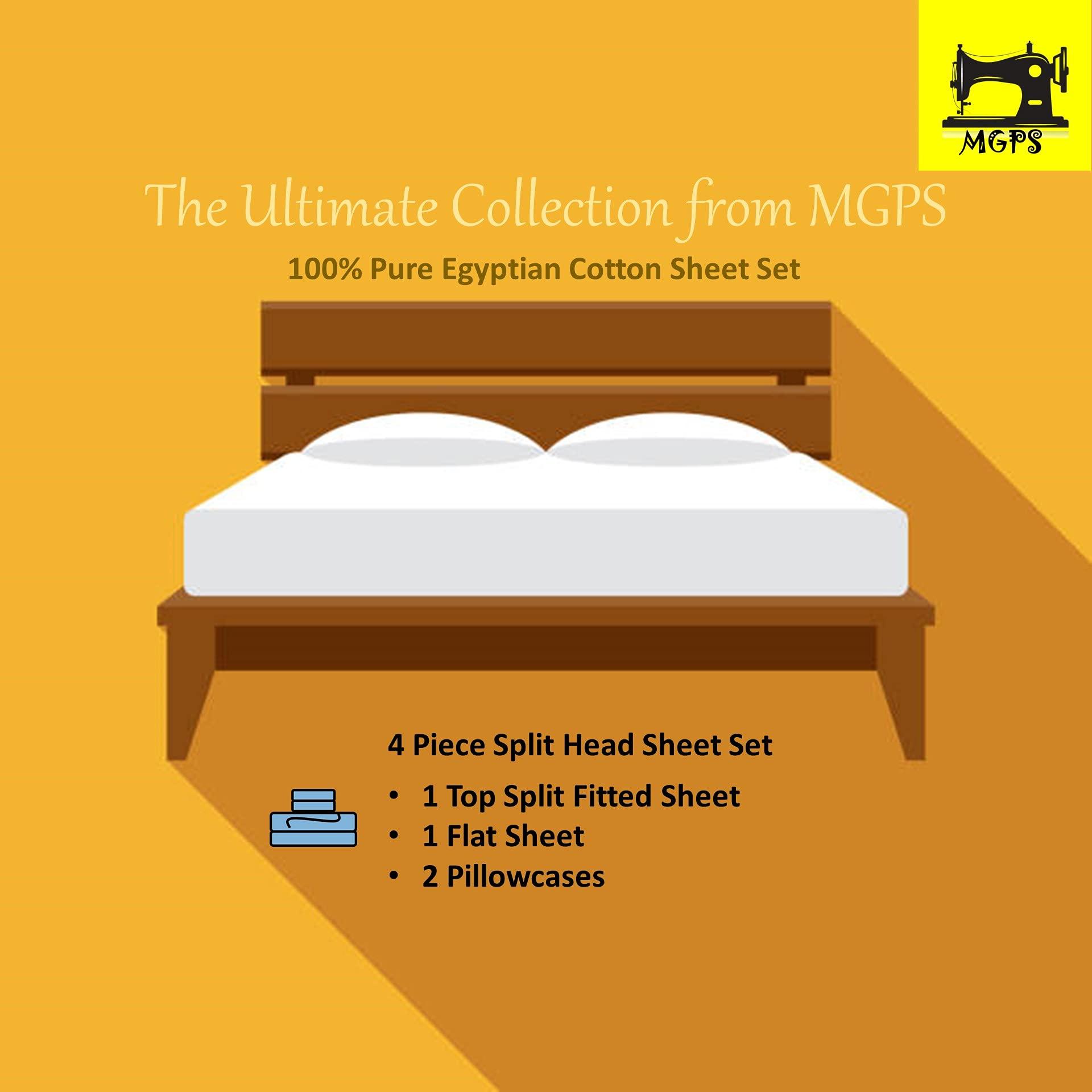 MGPS MGPS 1000-Thread-Count Egyptian Cotton Top Split California-King Sheet Set for Adjustable Bed, Half Split Head 4 PCs Set Deep Pocket Up to 28 Inch, 39\" Split from Top - Sage, Split-Head Cal-King - 39