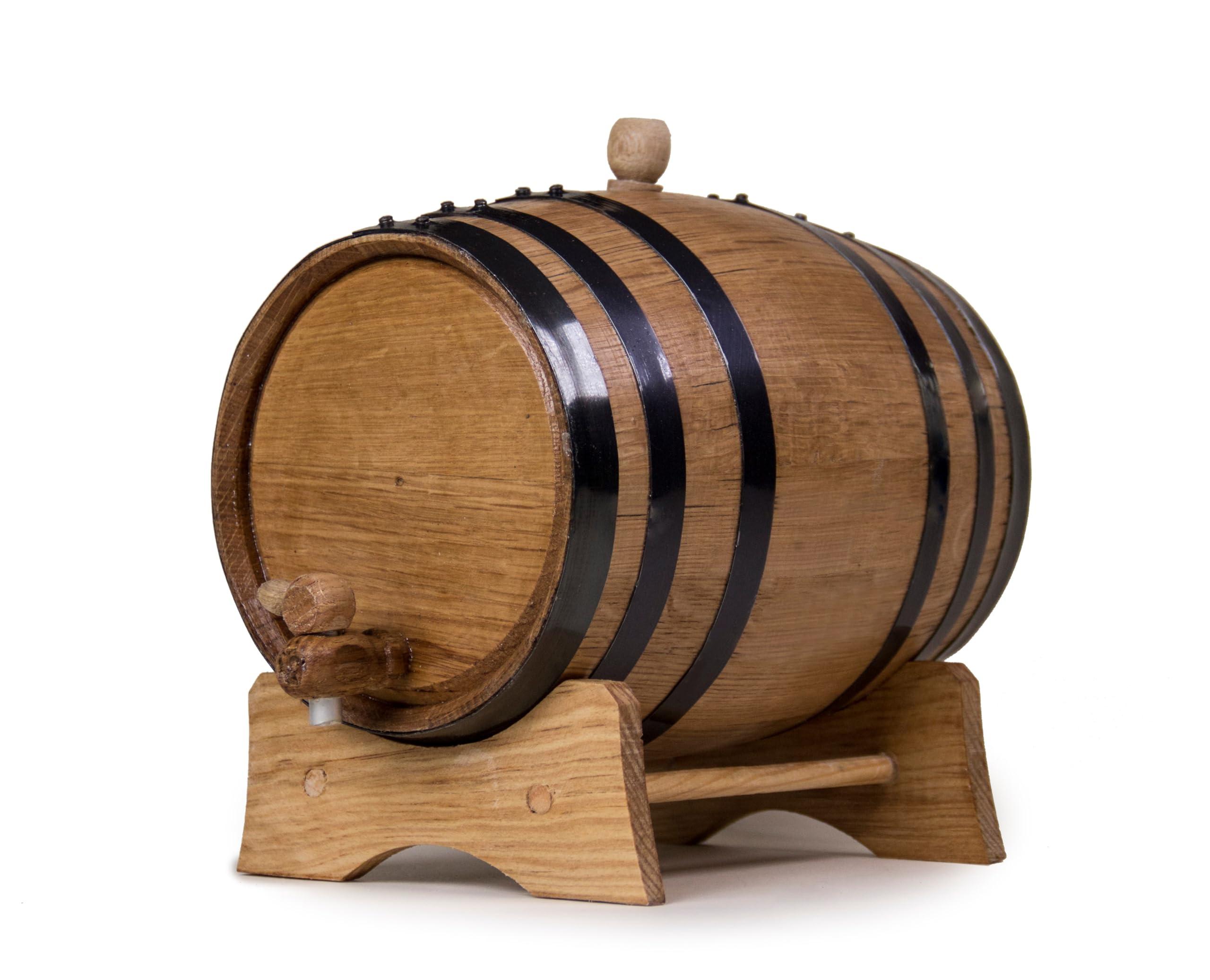 Generic 20 Liters Oak Aging Barrel, Wooden Whiskey Barrel, Wine Barrel Home Brewer, Distiller, Mine Maker and Cocktail Aging, American Oak Barrel with Stand, Bung, and Spigot (Black Hoops)