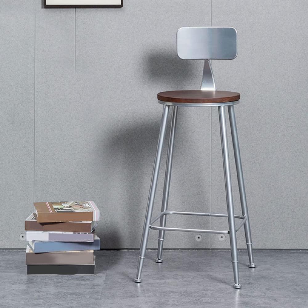 XINDAR XINDAR Bar Chair, Indoor Industrial Wood Top Barstool Metal 4 Legs Bar Stool with Pedal (8, Silver)