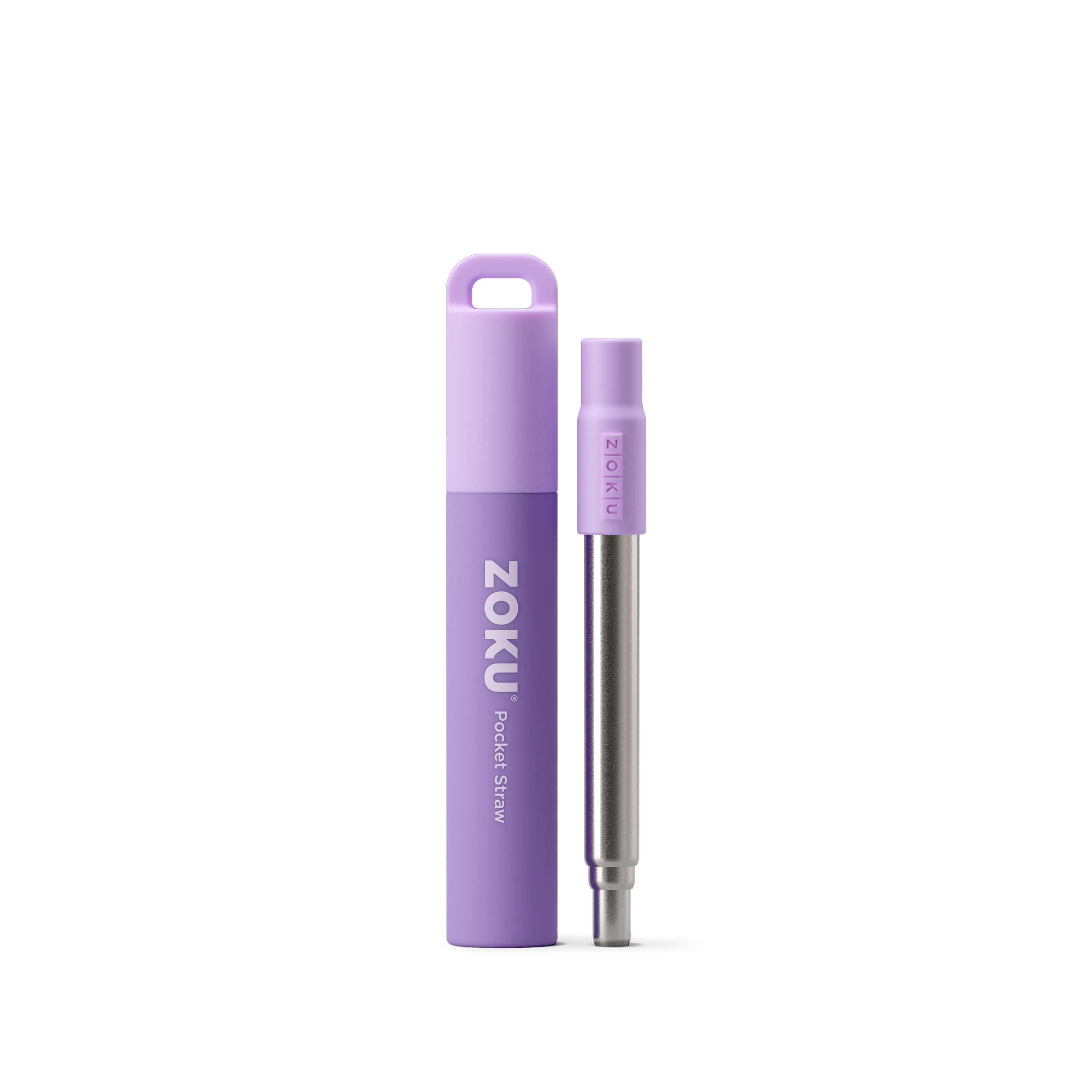 ZOKU ZOKU Reusable Metal Straw with Case for Travel, Purple - Collapsible Stainless Steel Drinking Straw with Silicone Tip and Cleaner Brush, Ideal for Key Chains, Pockets, Purses