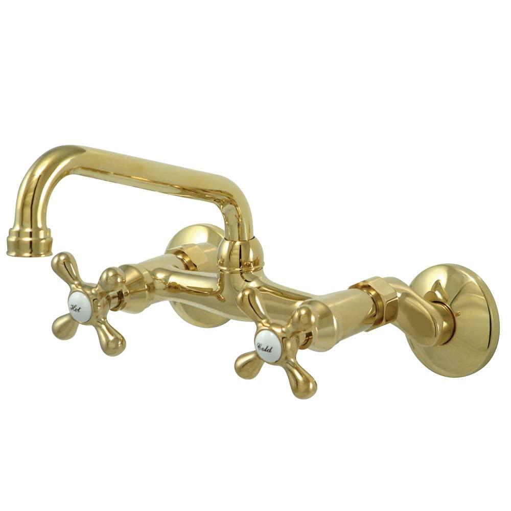 Kingston Brass Kingston Brass KS213PB Victorian Two Handle Wall Mount Kitchen Faucet, 7-Inch, Polished Brass