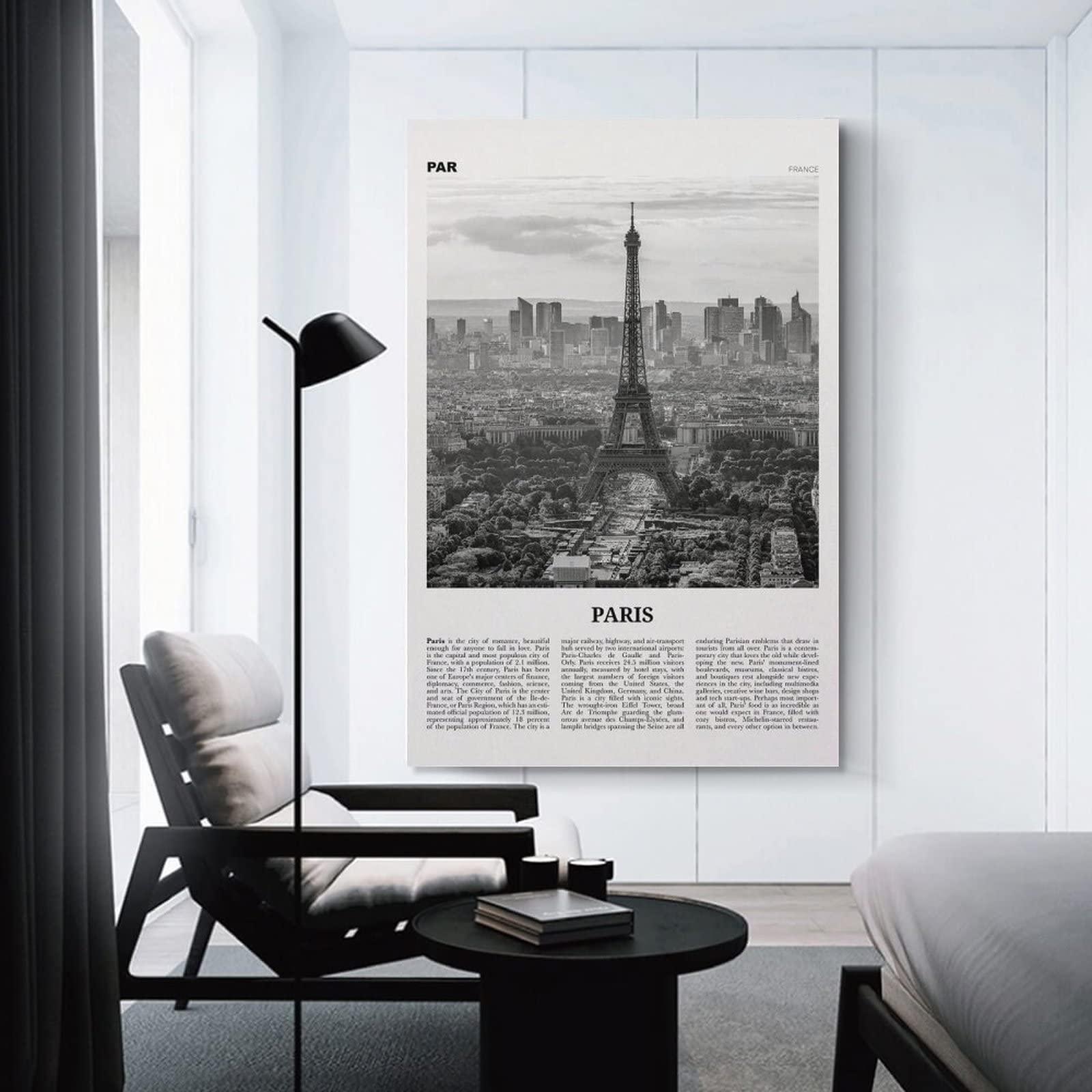 chenyingyi9996 Paris Print Black And White, Paris Wall Art, Paris Poster, Paris Photo, Paris Wall Dcor, Paris Map, Poster Decorative Painting Canvas Wall Art Living Room Posters Bedroom Painting 24x36inch(60x90cm)