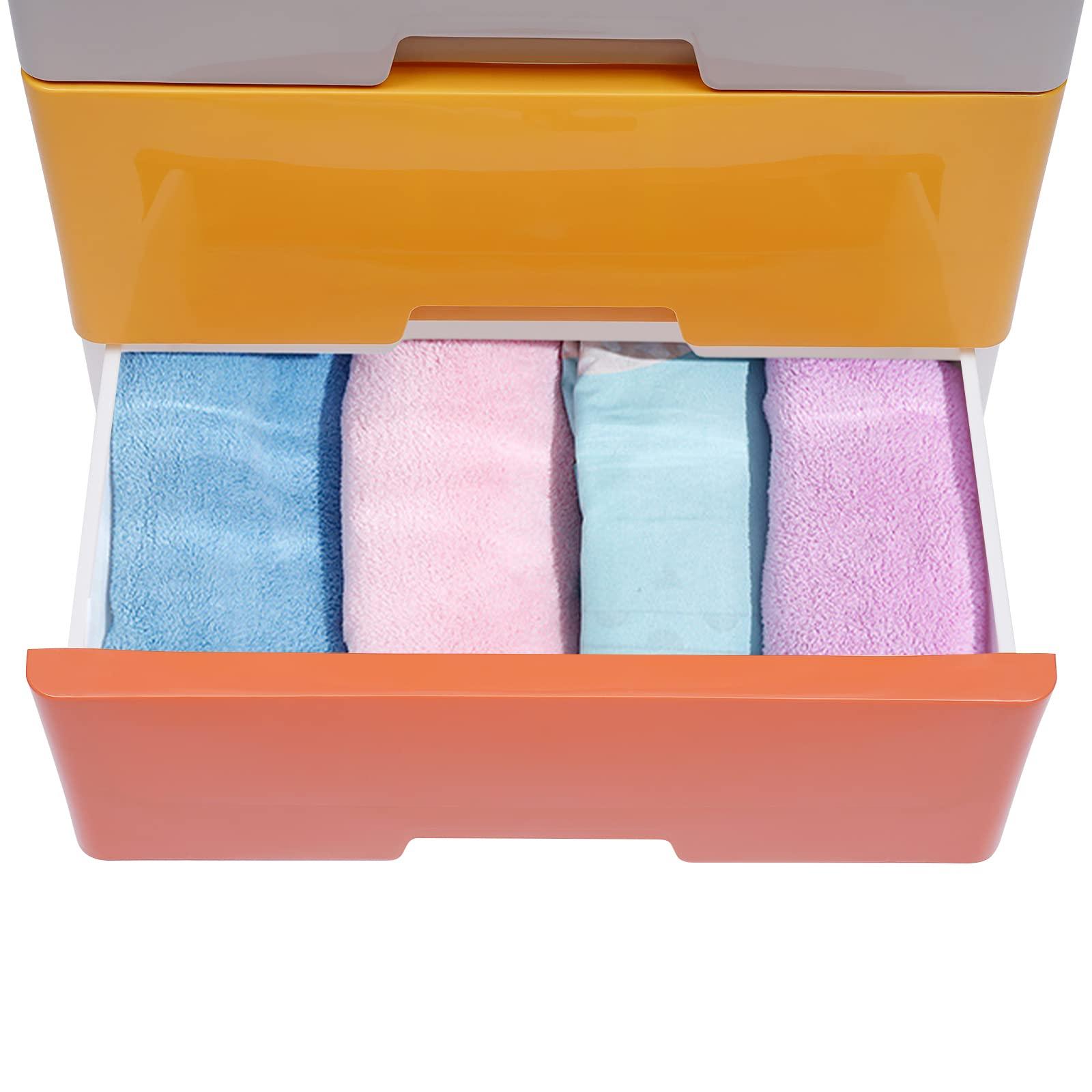 Gdrasuya10 Plastic Drawers Dresser, Storage Cabinet with 5 Drawers, Organizer Unit Stable Cart on Wheels Waterproof Plastic Cabinet with Locked Drawer for Bedroom Apartment, Five Color Mix (Colorful)