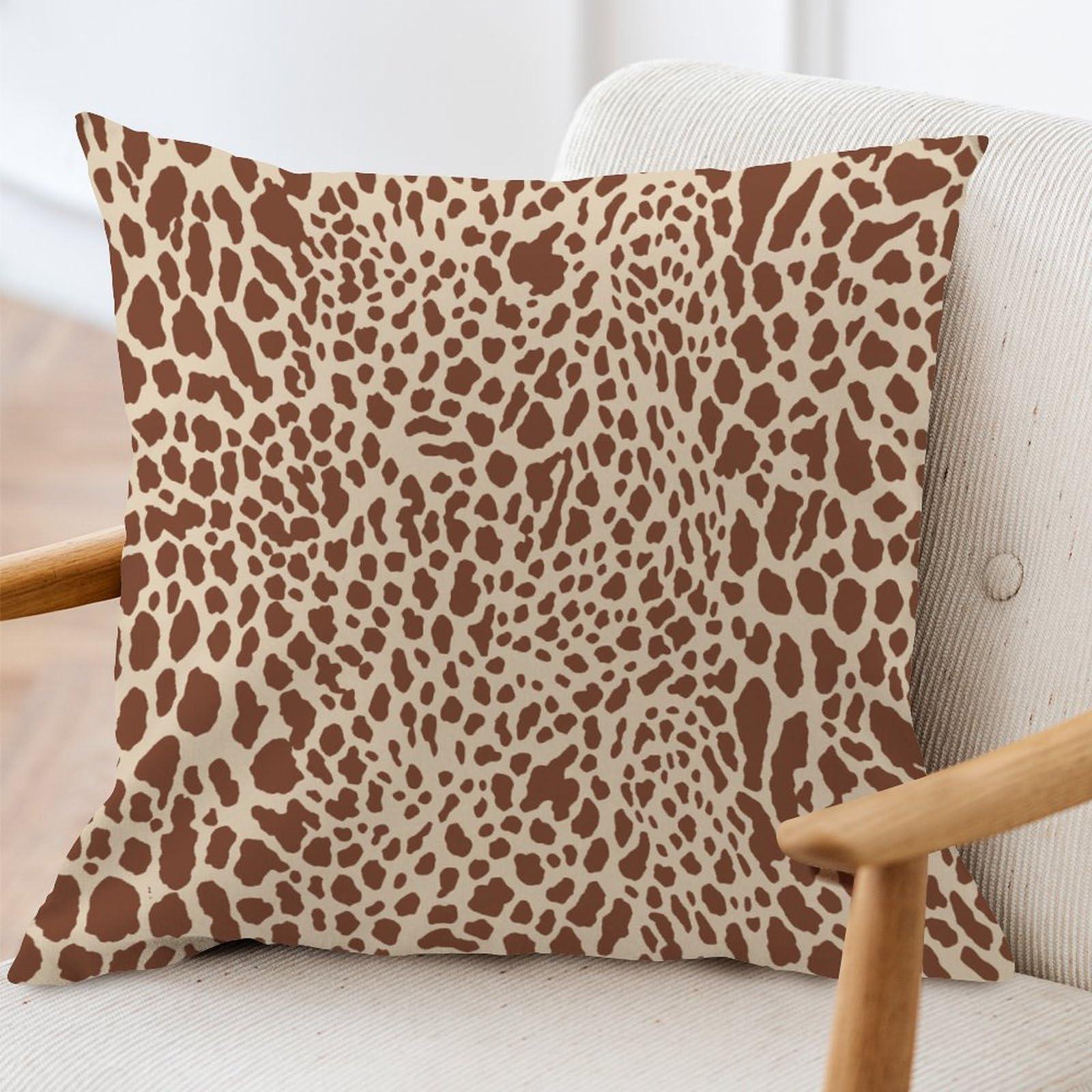 ArogGeld ArogGeld Throw Pillow Cushion Neutral Brown Cheetah Animal Print Pillow Covers Leopard Print Animal Spots Cream Brown Pillowcase Farmhouse Decor for Sofa Couch Car Chair 16x16in White Flax