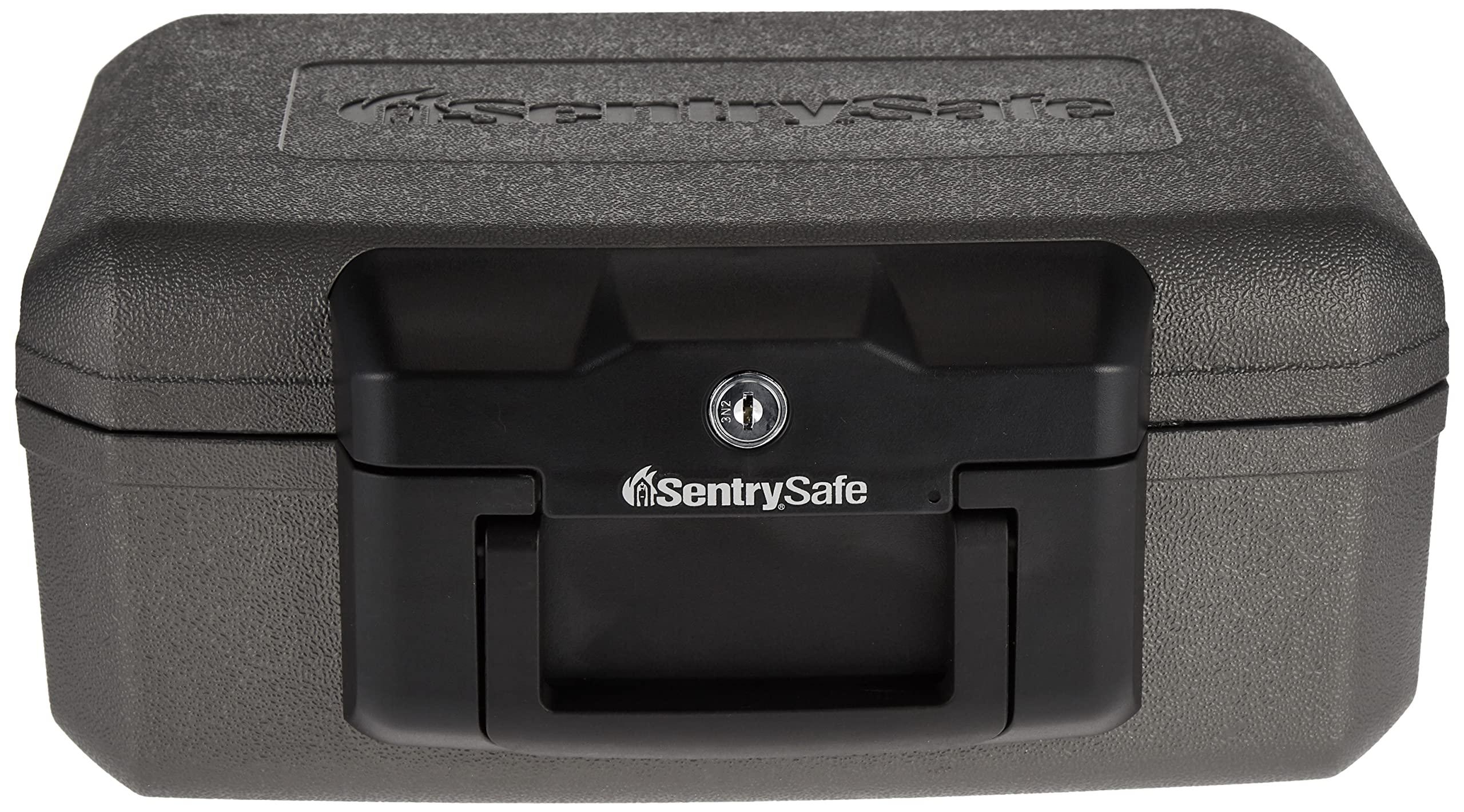 SentrySafe SentrySafe Fireproof Safe with Key Lock, Chest Lock Box for Home or Travel Secures Money, Documents, 0.18 Cubic Feet, 6.1 x 14.3 x 11.2 Inches, 1210