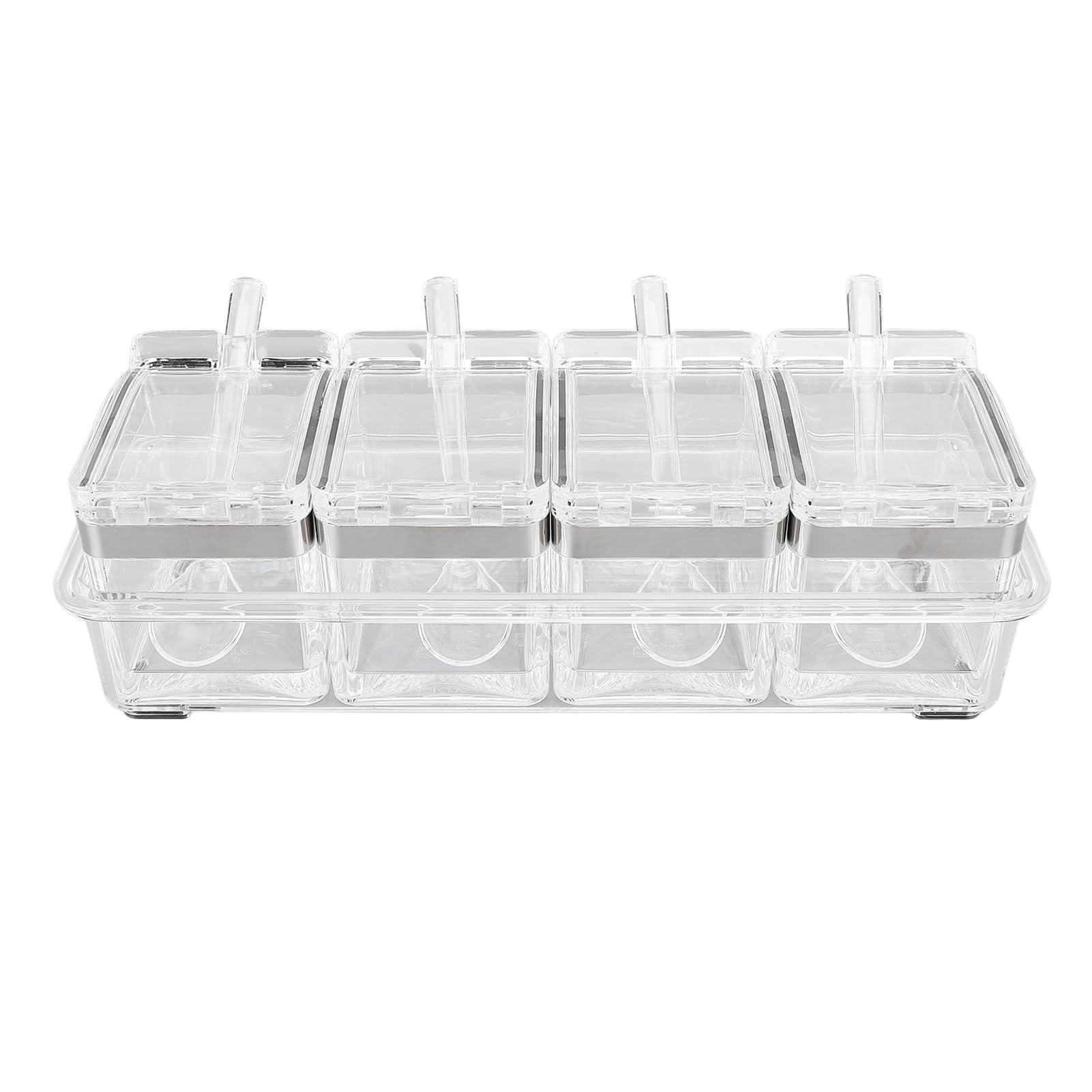 ZJchao ZJchao Clear Seasoning Rack Box Storage Container, Acrylic Organizer Jars with Spoons for Kitchen Modern Design Multipurpose Use