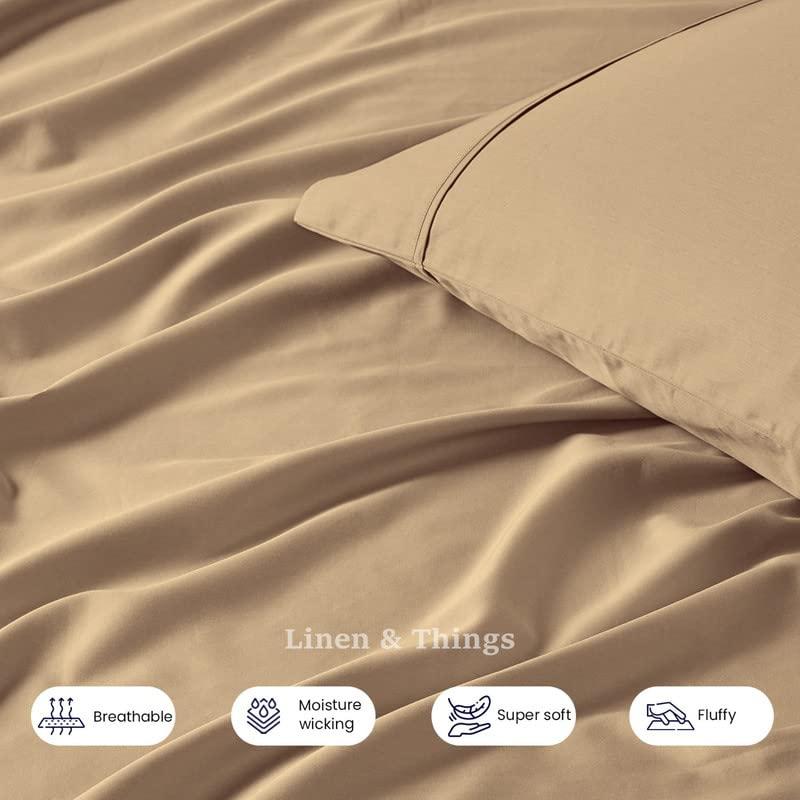 SmartSF Split Head Queen Sheets for Sleep Number Beds - 100% Egyptian Cotton 800 Thread Count, 4Pcs Sheet Set, 18\'\' Deep Pocket - Split Down 39 inches from The top, Taupe Solid