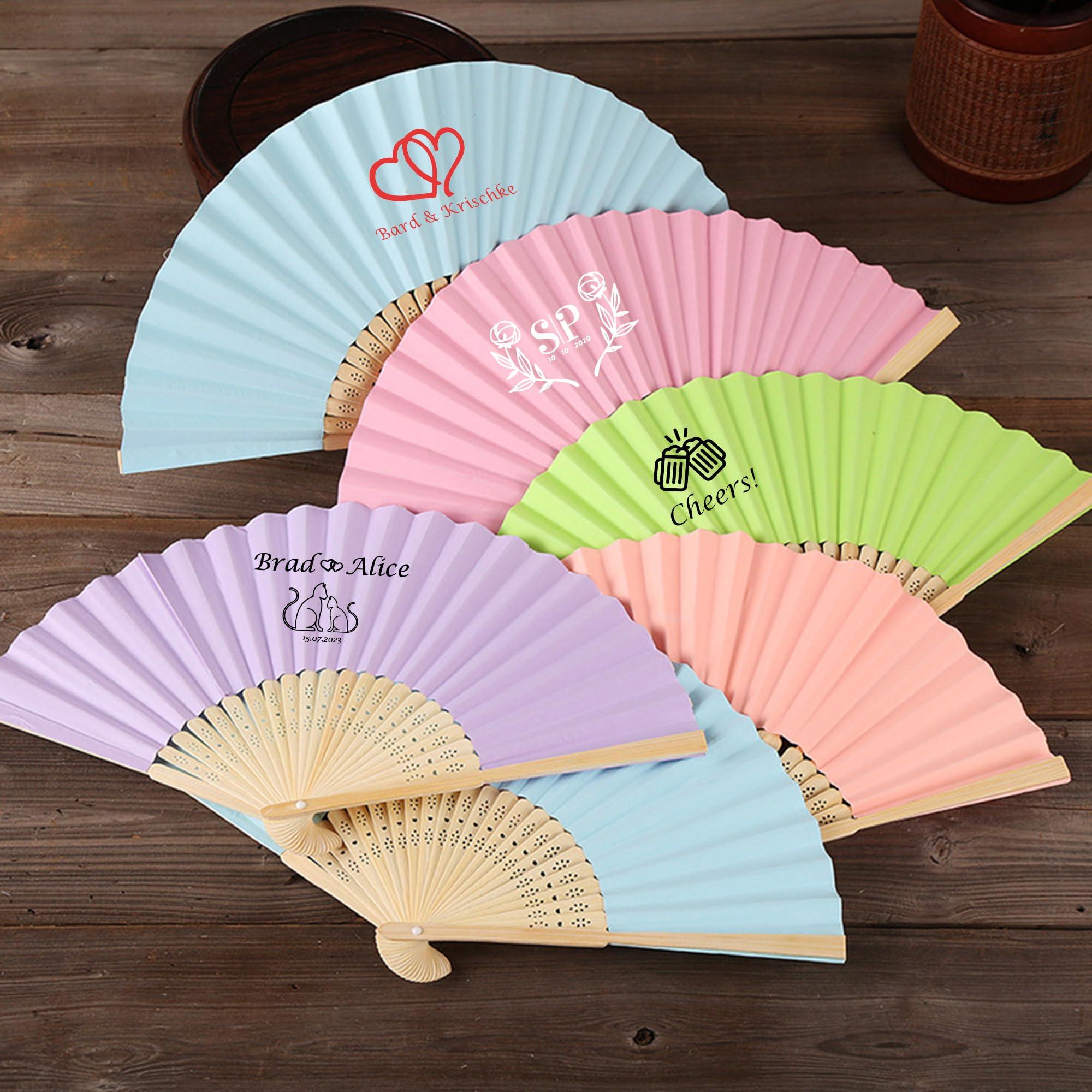 DFDG 95PCS Black Personalized Folding Hand Fans Bulk Customized Hand-held Paper Fans for Birthday Party, Wedding and Home Decoration Personalized Custom Hand-held Fans for Guests