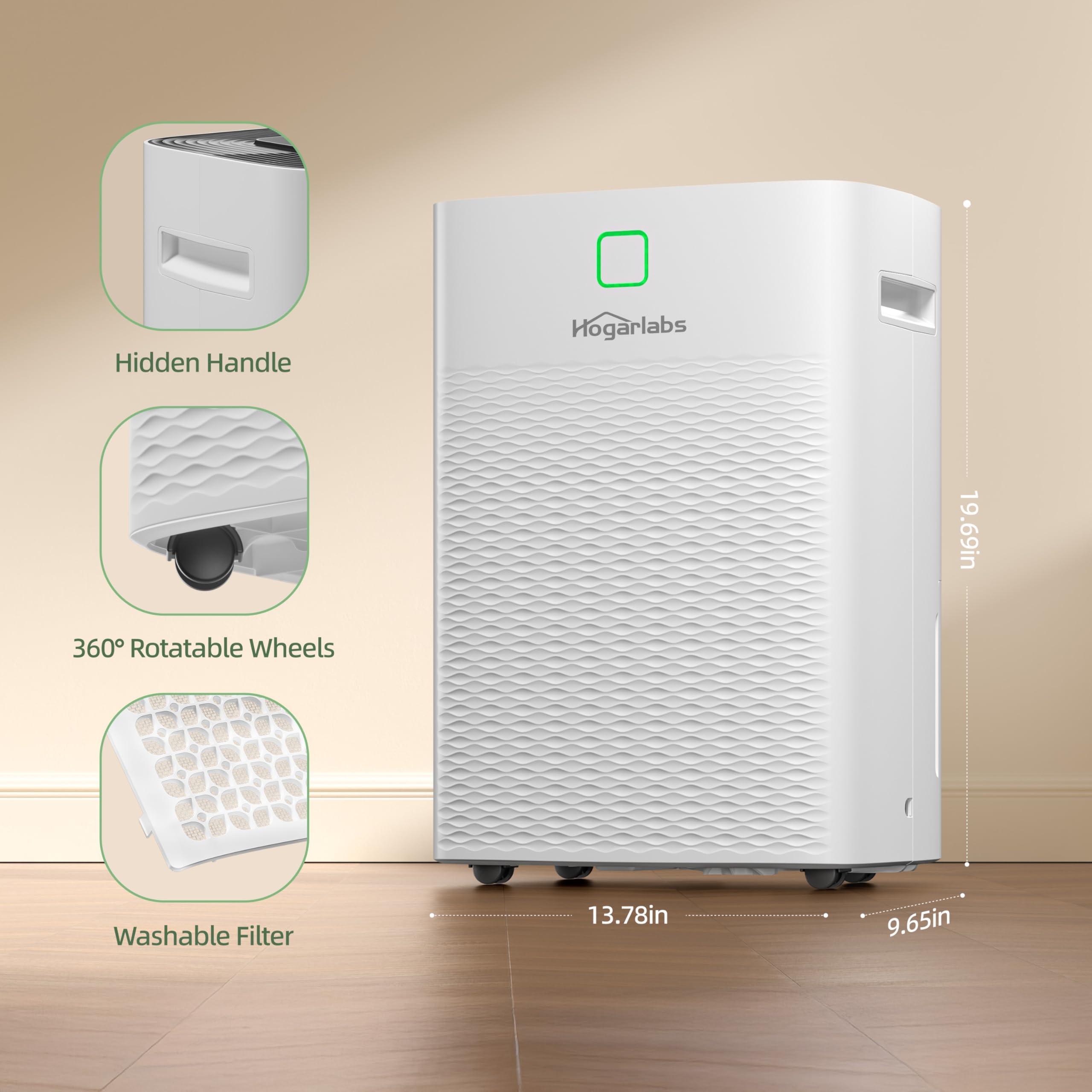 HOGARLABS HOGARLABS 34 Pint Dehumidifiers for Home Basements, with 3 Working Modes, Overflow Protection, and Auto Shut off Restart. Ultra Silent Dehumidifier with Drain Hose, Intelligent Humidity Control