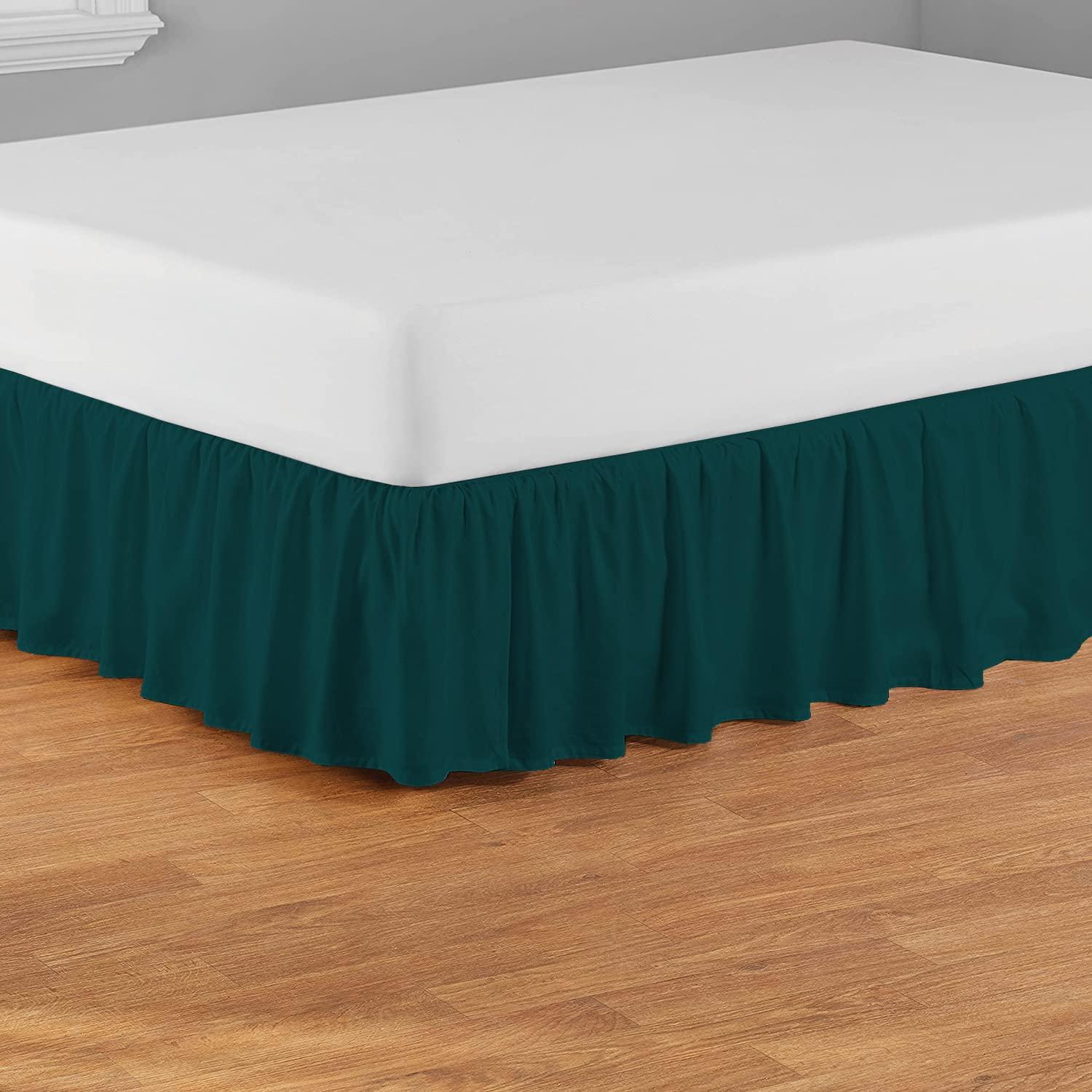 Ashley Mills Ruffled Bed Skirt Full 24\" Inch Drop Dust Ruffle with Platform, 100% Cotton 800 Thread Count, Wrinkle and Fade Resistant Dust Ruffle Teal Solid