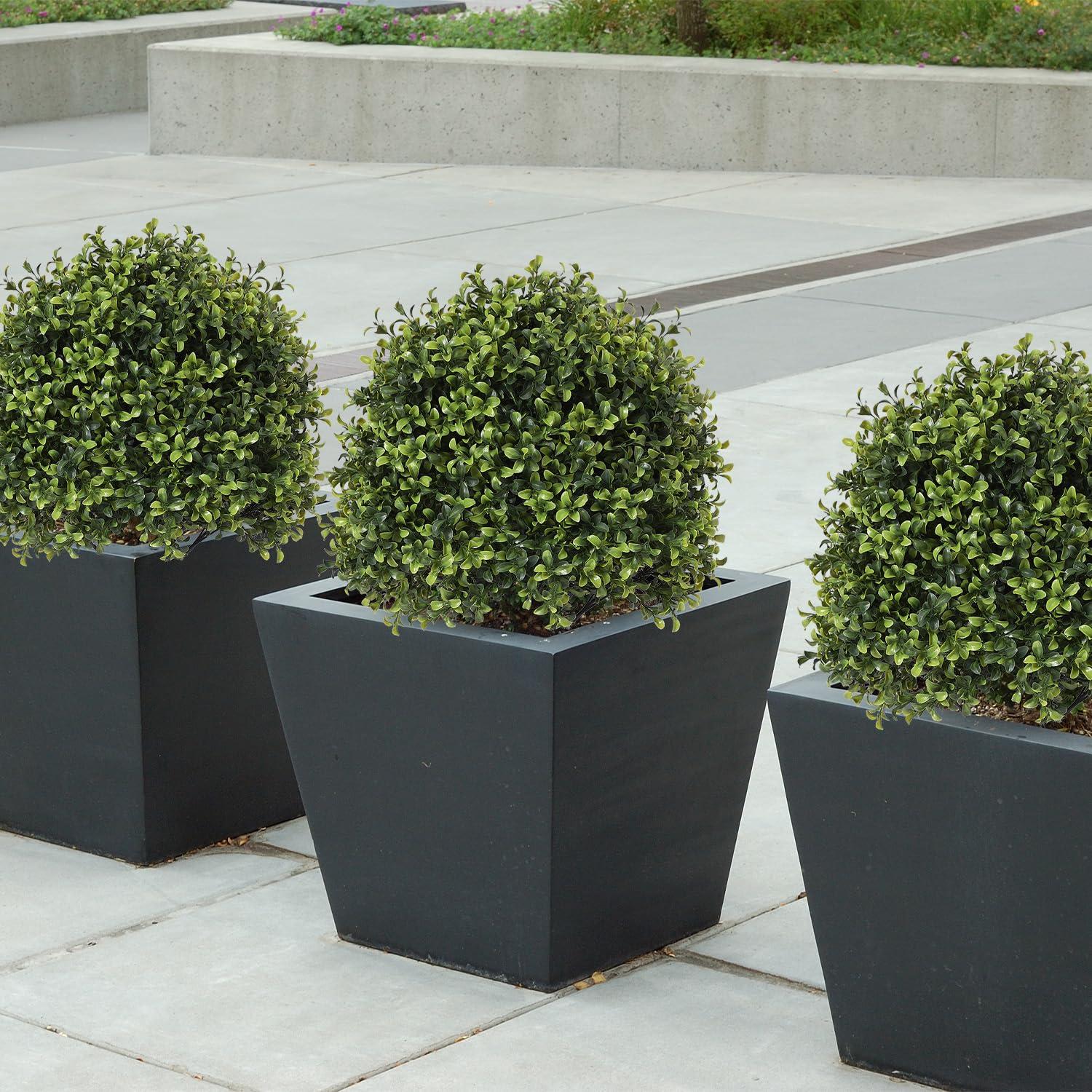 Azoco Azoco 27 Realistic Artificial Topiary Trees Set of 2, Faux Boxwood Plants Outdoor with Cement Planter, UV-Resistant Fake Evergreen Potted Ball Bushes & Shrubs for Front Porch Patio Entryway Decor