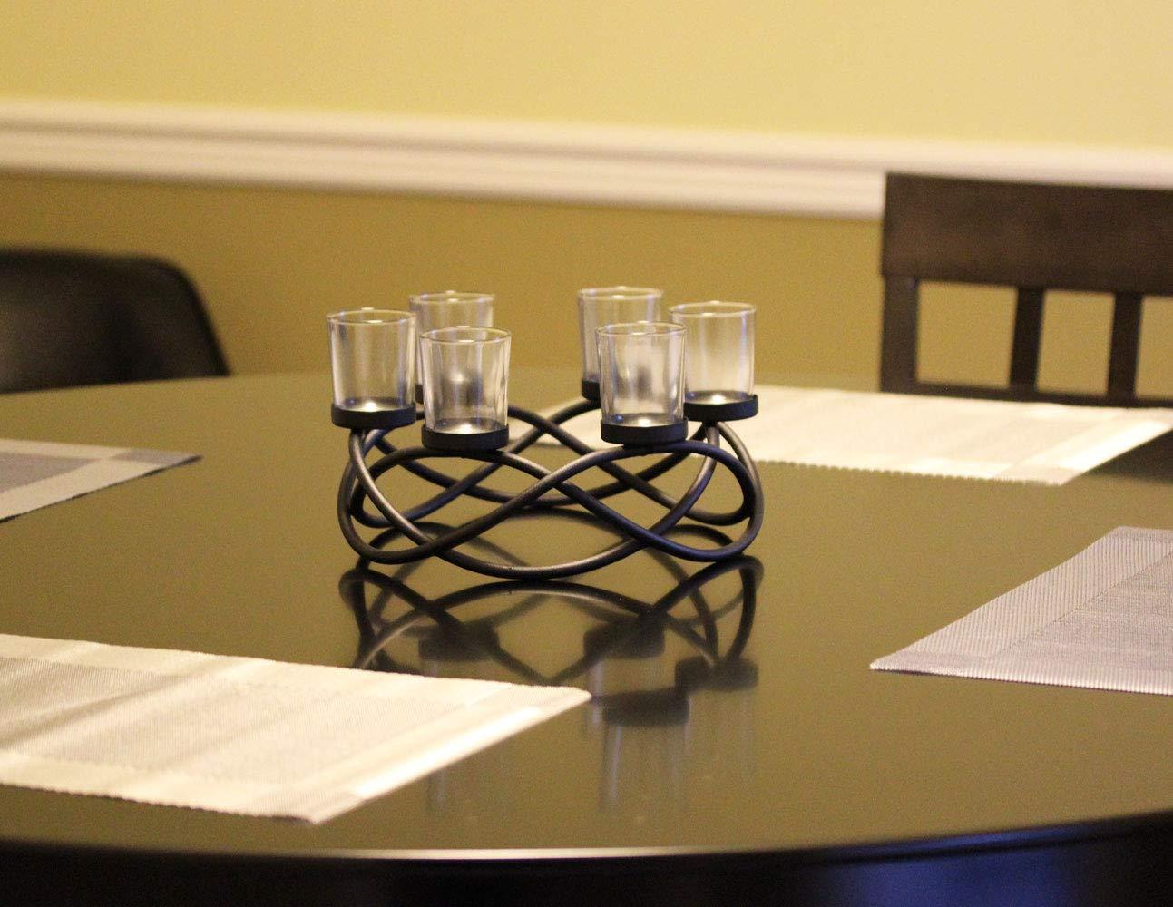 Seraphic Seraphic Iron Round Table Decor Centerpiece Decorations Candle Holder for Weddings, Outdoor Patio, Kitchen, Dining Room, and Coffee Tables, Glass Votive Tealight Holders, Black, 6 Clear Cups