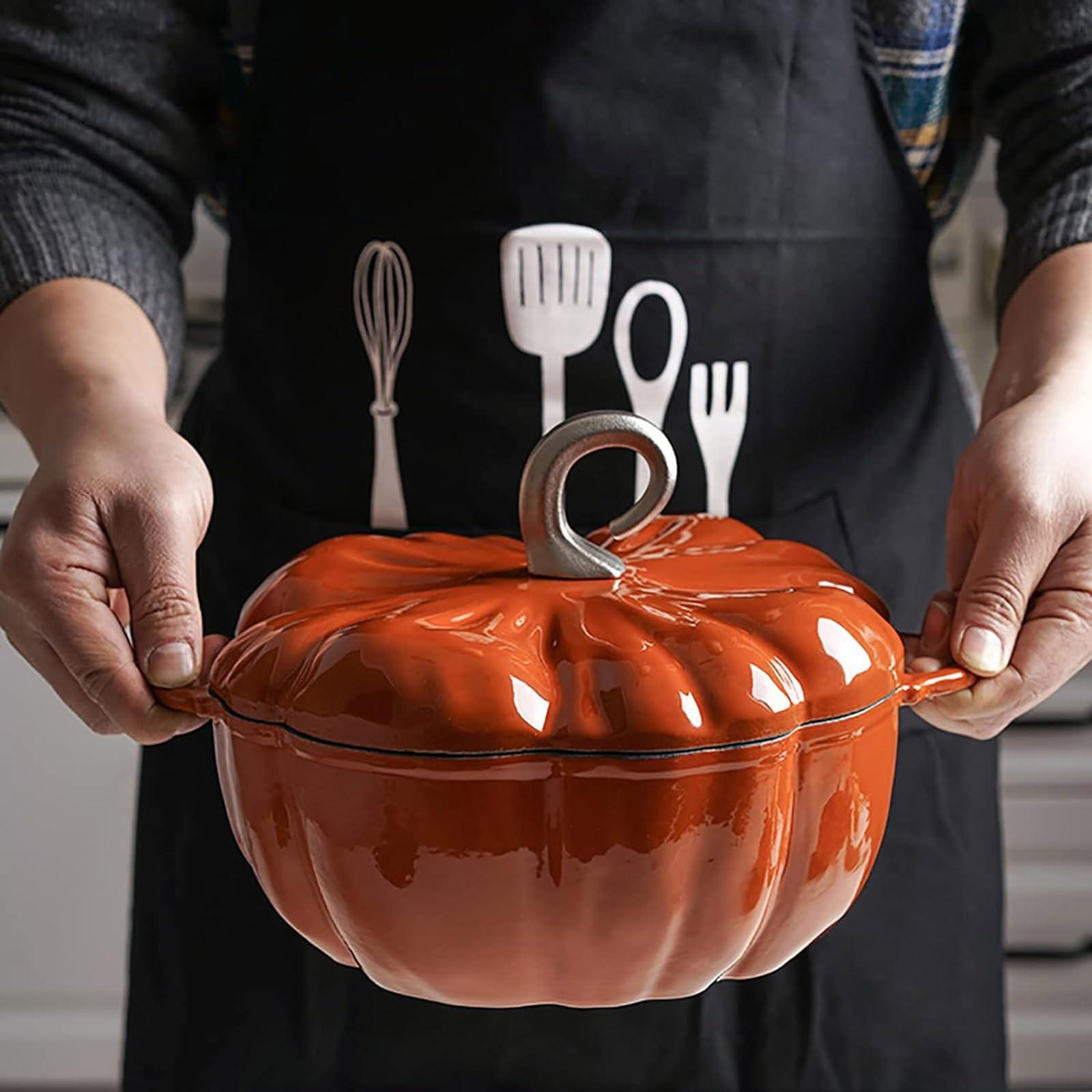SUZEPER Pumpkin Cocotte,pumpkin Dutch Oven With Lid,4qt Pumpkin Pot For Cooking,enamel Cast Iron Cooking Pot,stew Pot Soup Pot,serves 3-5,halloween Thanksgiving Decor Pot Gift(25x10cm(10x4inch), Orange)