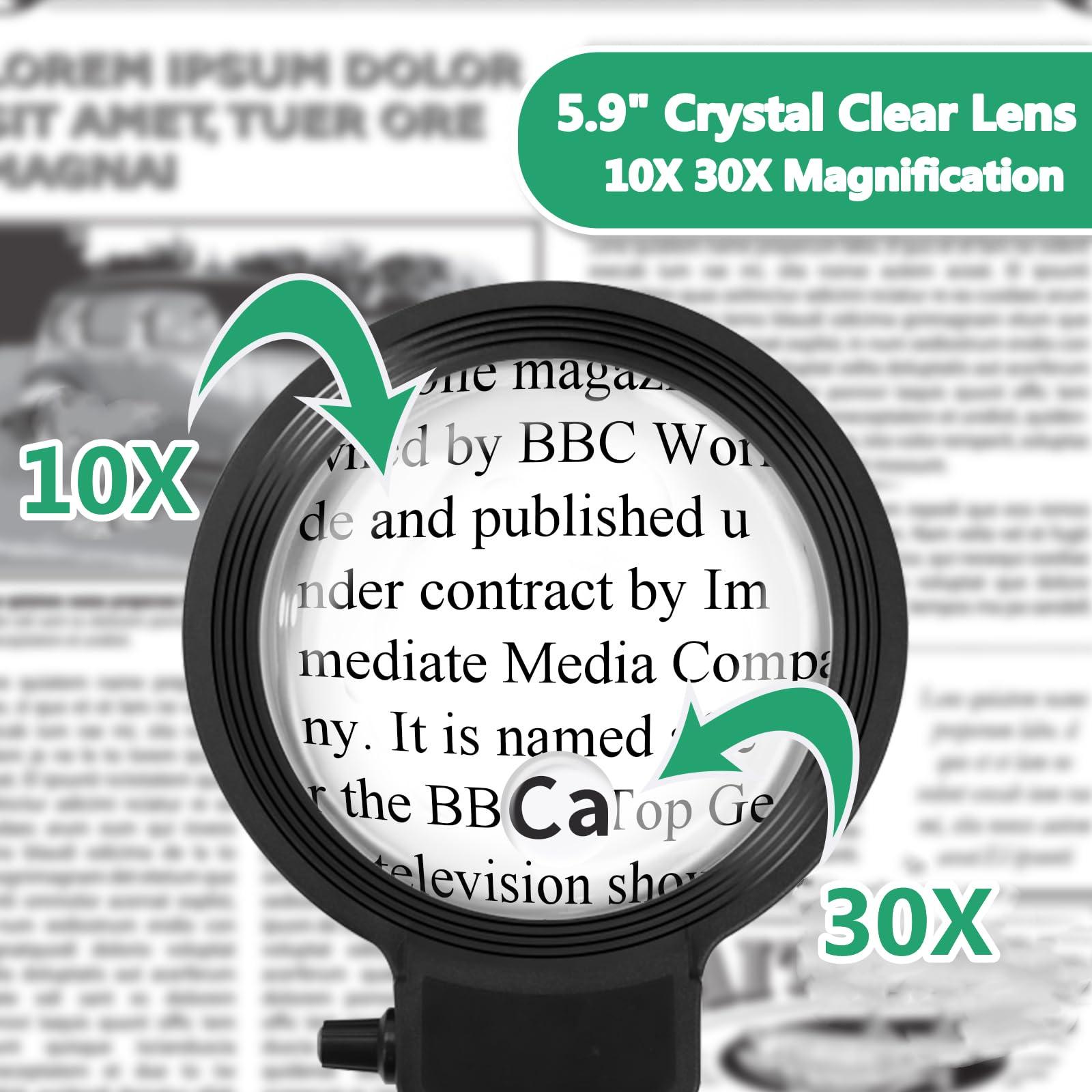 NZQXJXZ 10X 30X Large Floor Magnifying Glass with Light and Stand,36 LED Flexible Gooseneck Magnifying Lamp, Adjustable Brightness Large Lighted Magnifiers for Reading,Sewing,Crafts,Painting,DIY,Close Work