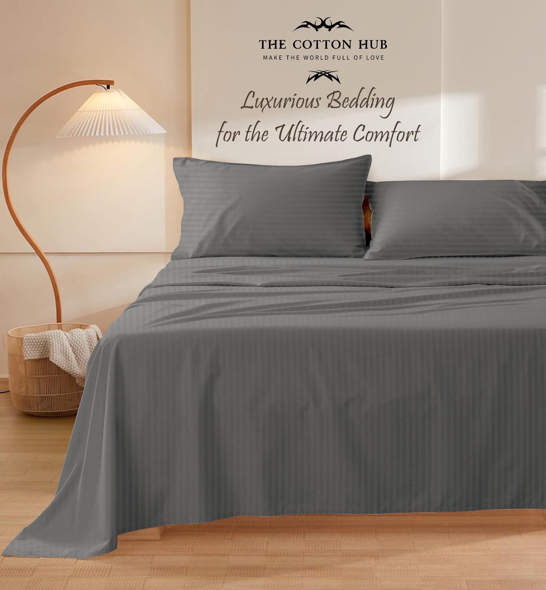 The Cotton Hub The Cotton Hub Twin-XL Size 4-Piece Sheet Set - Luxurious 600-Thread-Count Bedding Sheets & Pillowcases - Ultra Soft Bed Sheets - Deep Pocket fits up to 22-26 inch Mattress (Stripe, Grey)