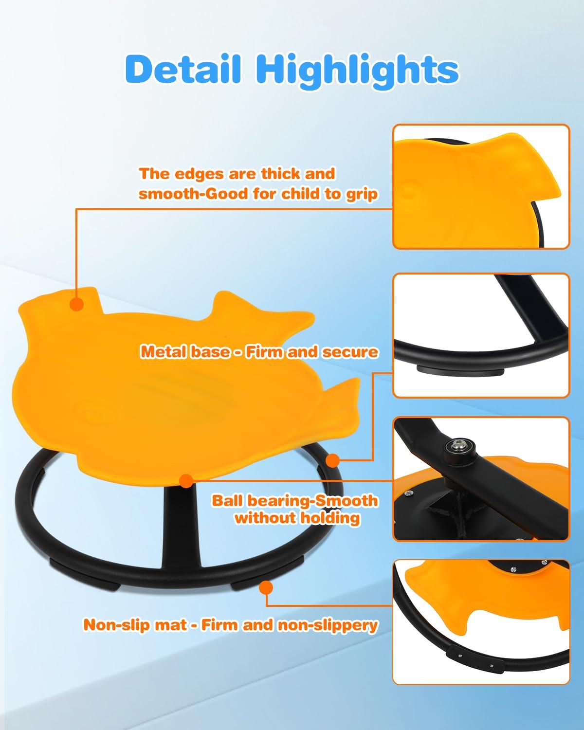 FAHKNS FAHKNS Kids Swivel Chair, Spinning Seat for Kids Sensory, Seat and Spinning Swivel Chair, Yellow Autism Kids Sensory Swivel Chair, Training Kids Concentration and Improving Toddles Physical Fitness