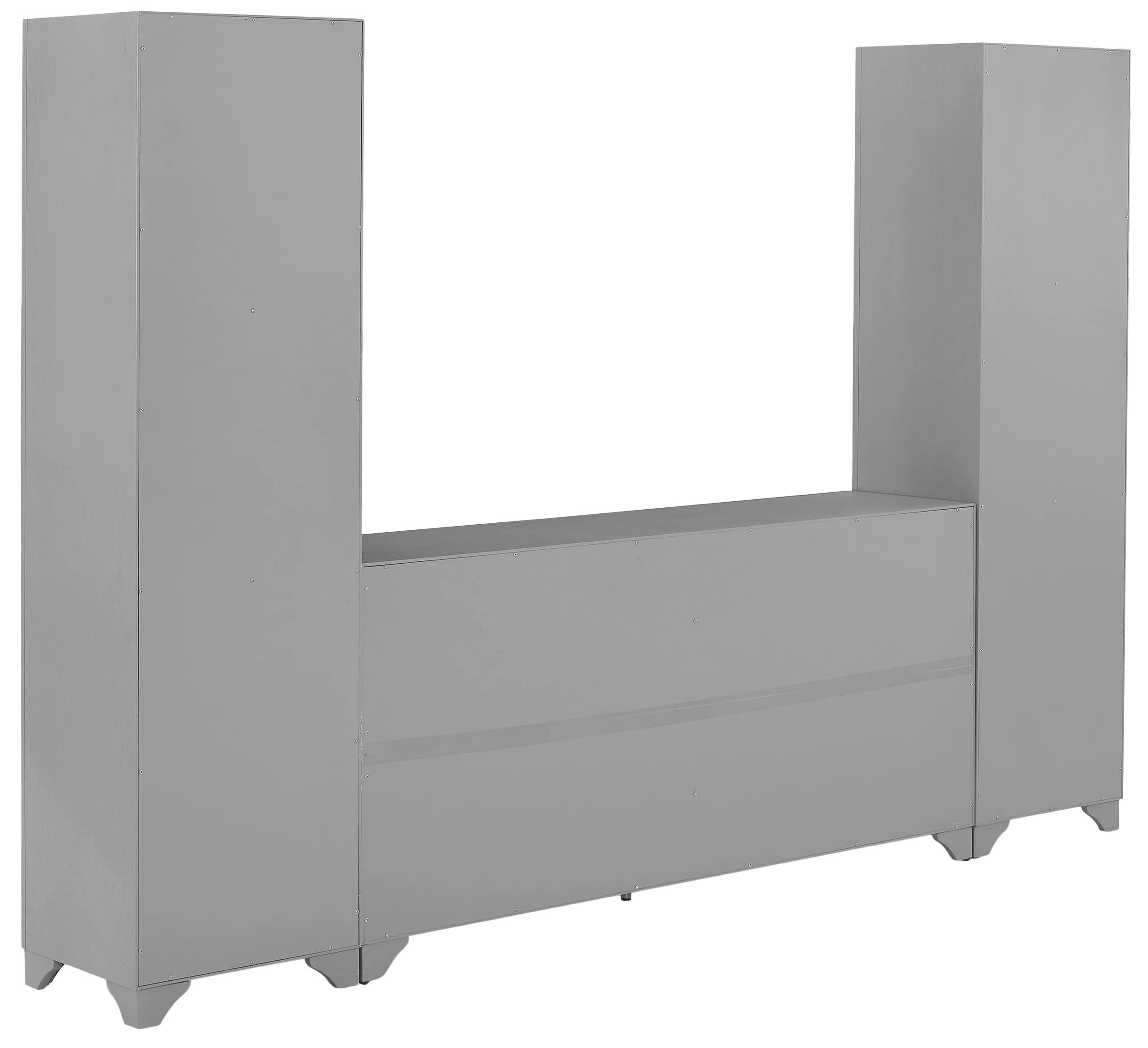 Crosley Furniture Crosley Furniture Tara 3-Piece Entertainment Center with TV Stand, Bookshelves, and Storage Shelves, Distressed Gray