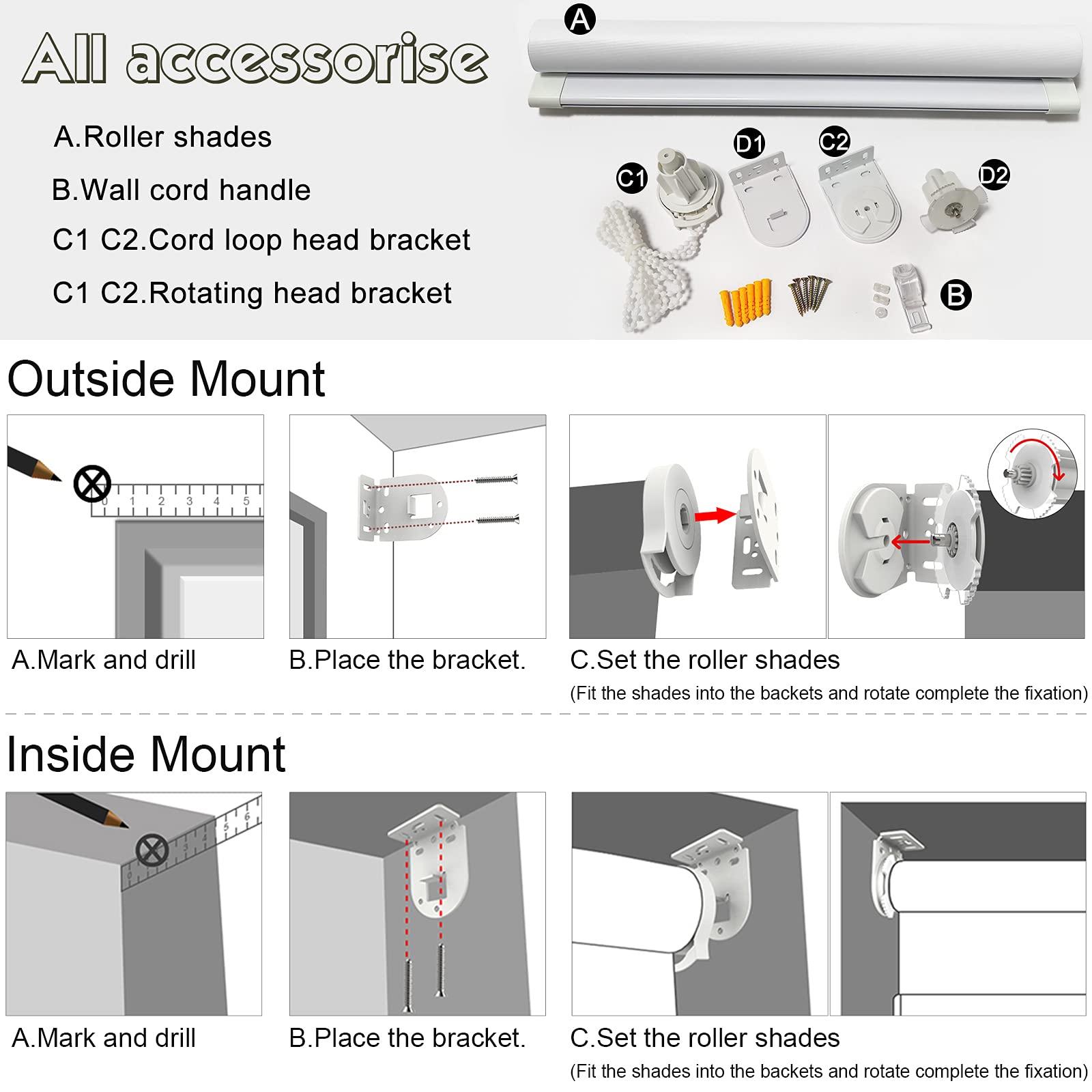 hechang 100% Blackout Roller Shade, Classic Window Blind with Thermal Insulated UV Protection. Roller Blinds for Home, Bedrooms, Living Room, Bathroom, Kitchen, Doors, The Office etc. Easy to Install, Custom