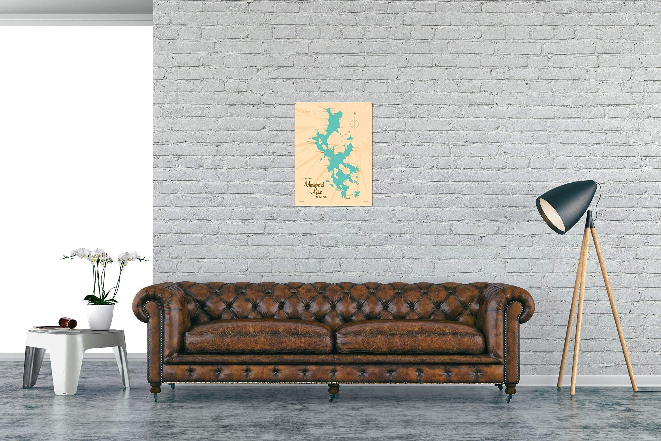 Northwest Art Mall Moosehead Lake Maine Map Metal Art Print from Illustration by Lakebound 17" x 23"