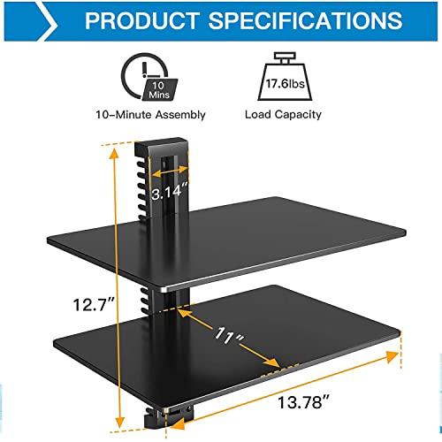 PERLESMITH PERLESMITH Floating AV Shelf Double Wall Mount TV Shelf - Holds up to 17.6lbs - DVD DVR Component Shelf - Perfect for Xbox, Projector, WiFi Router, Game Console and Cable Box, PSDSK2