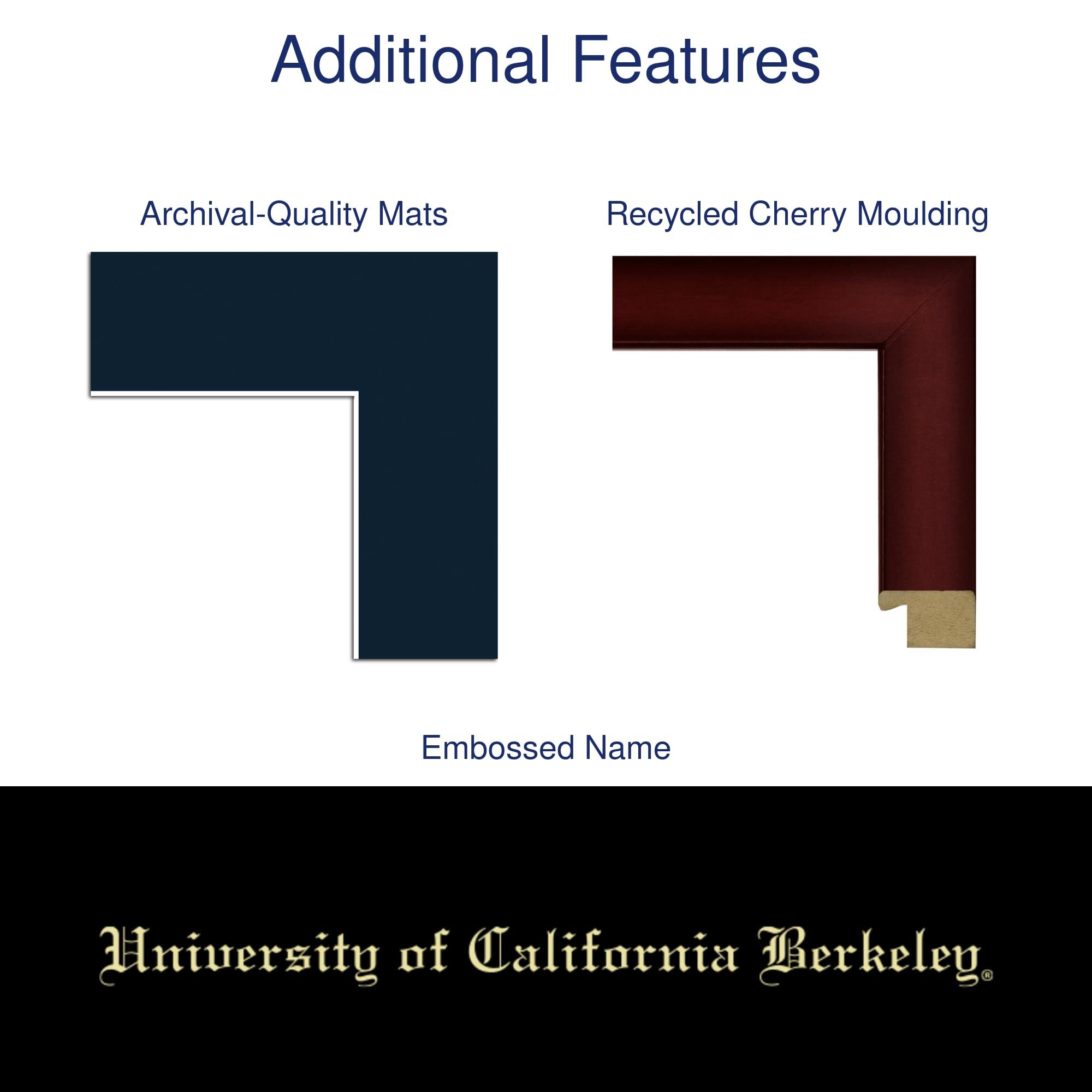 Framerly Framerly - University of California Berkeley 11\" W X 8.5\" H Diploma Frame - Fits a Bachelor\'s, Master\'s and Phd - Gold Embossed Diploma Frame - Cherry Moulding with Navy Matting - Officially Licensed