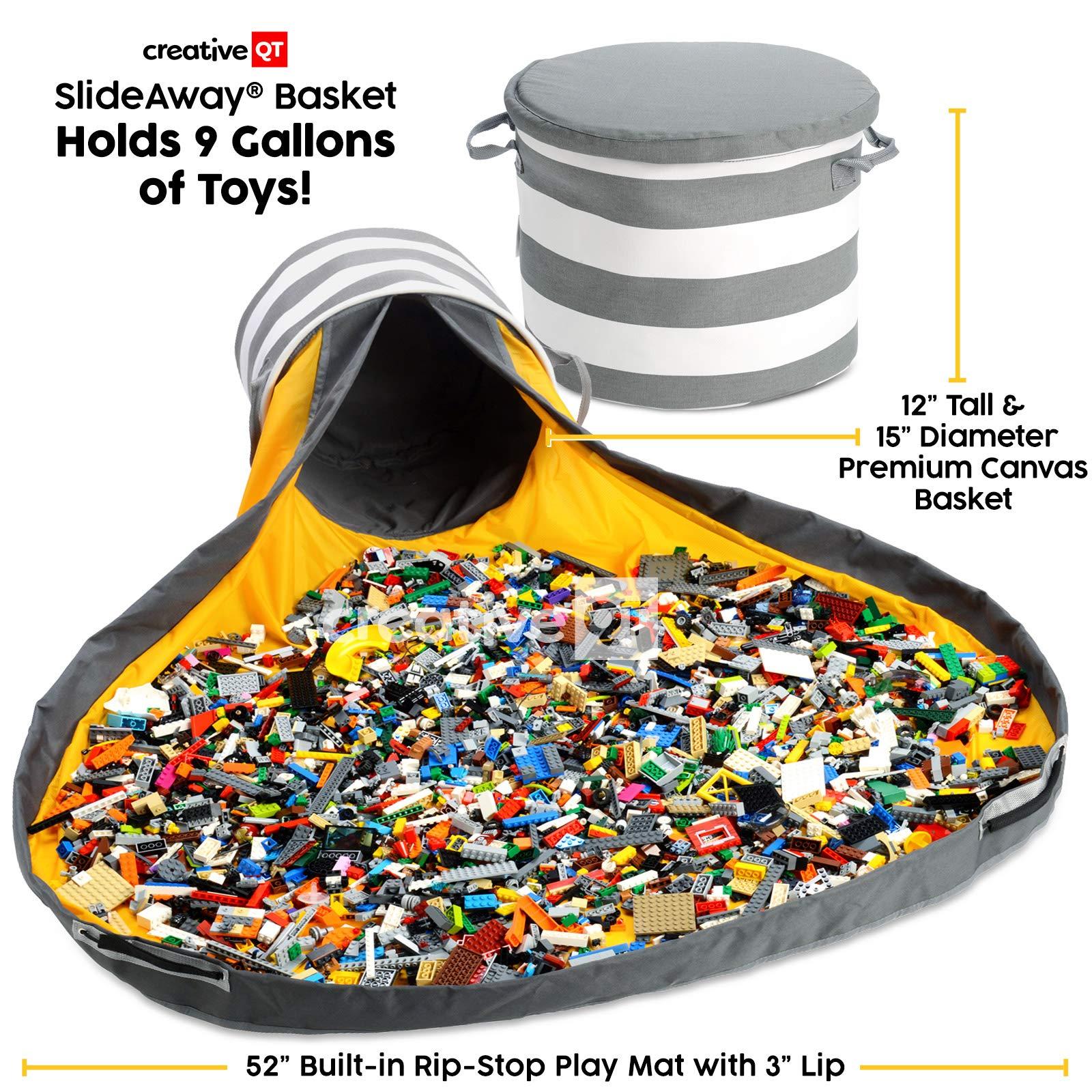 Creative QT Creative QT SlideAway Toy Storage Organizer & Play Mat for Kids - Organizer Storage Bin - Kids Toy Box for Boys & Girls - Playroom Bin - Holders for Kid Rooms, Classrooms, Teachers - Grey Stripes