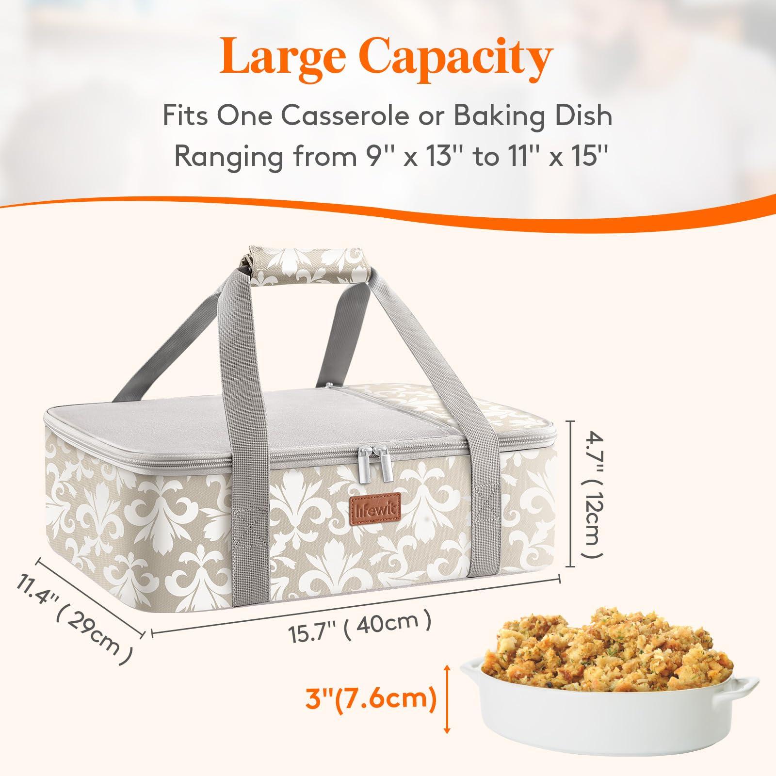 Lifewit Lifewit Casserole Carrier for Hot or Cold Food, Insulated Casserole Baking Dish Bag Food Carrier, Lasagna Holder for Potluck/Parties/Picnic/Cookouts, Fits 9\"x13\" Baking Dish, Grey