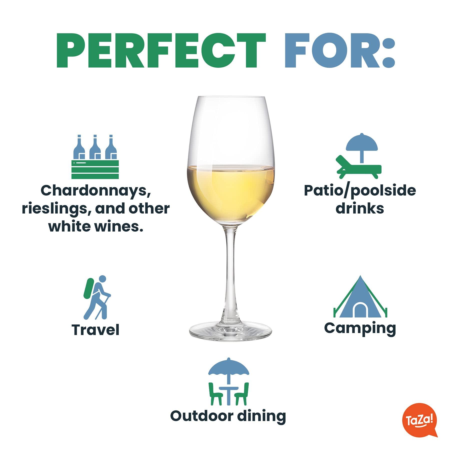 TaZa Outdoor Plastic Wine Glasses With Stem (12oz) | Unbreakable Tritan Stemware by TaZa | For Travel, Pool, Camping, Beach, Picnic, Everyday Use | Dishwasher Safe | Set of 4