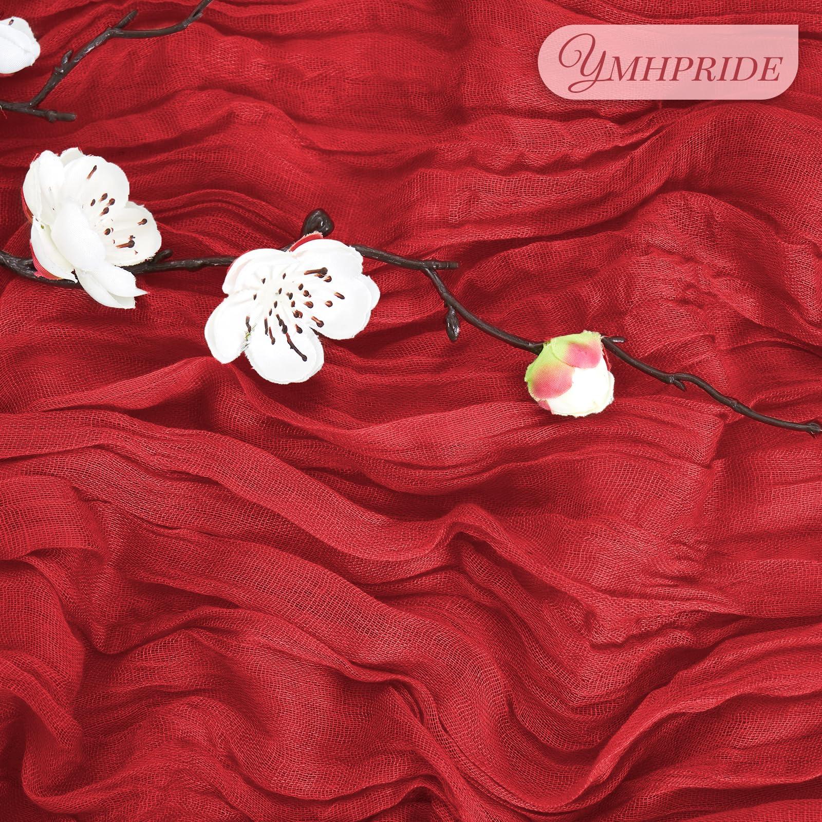 YMHPRIDE 12 Pack Cheesecloth Table Runner 35 x 120 inch Long Boho Cheese Cloth Gauze Table Runners Semi Sheer Table Runner for Wedding Decor, Bridal Shower, Birthday Party (Red)