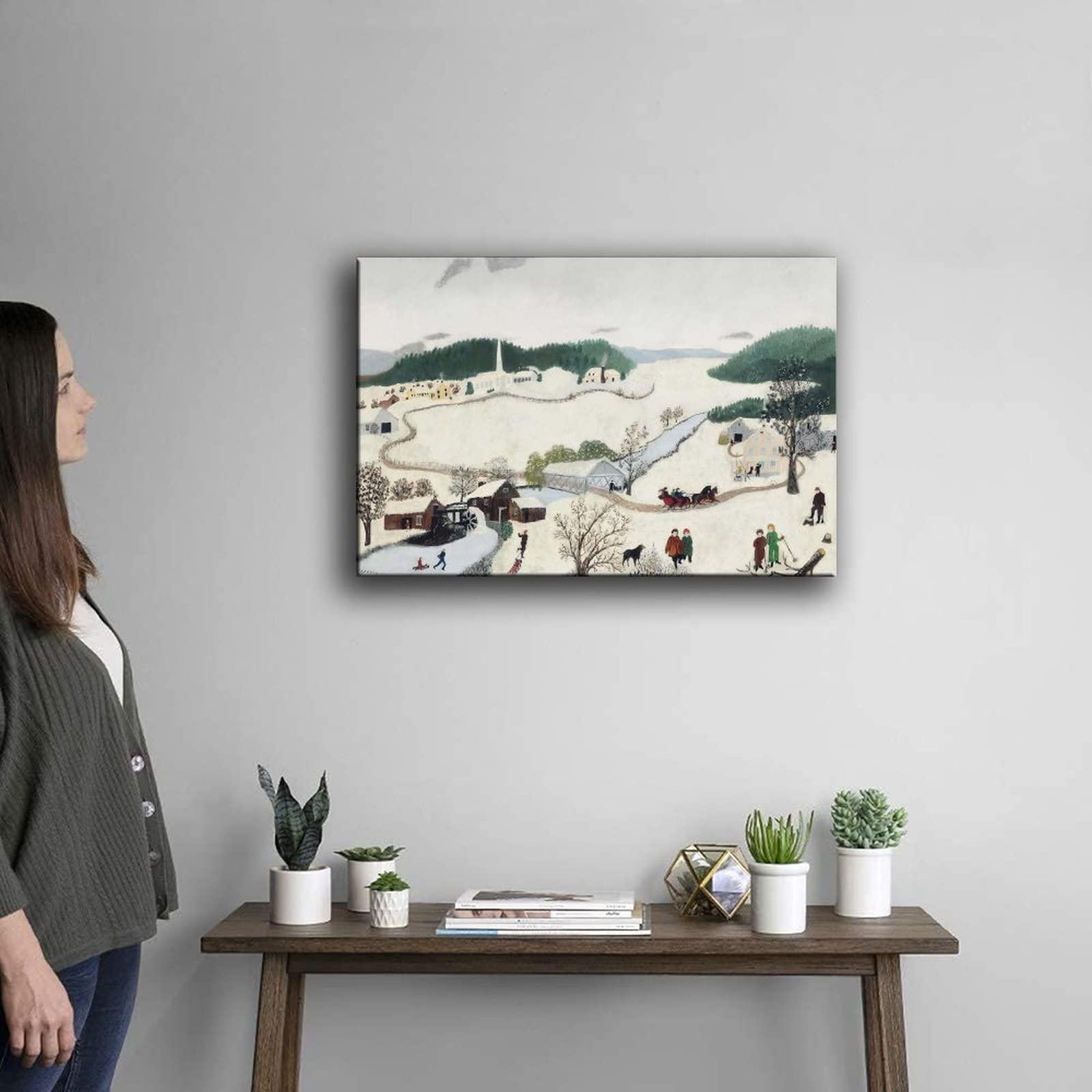 NIZHNAO 33 Masterpieces by Grandma Moses Over The River to Grandma's House on Thanksgiving Day Canvas Art Poster and Wall Art Picture Print Modern Family Bedroom Decor Posters 24x36inch(60x90cm)