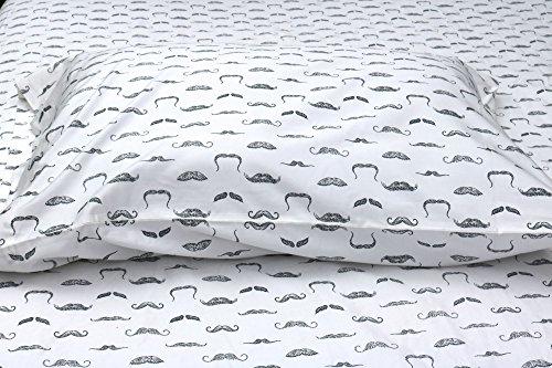 Thread Experiment Thread Experiment Mustache Print Matte Sateen Sheet Set for Men, Slate Grey/White, King