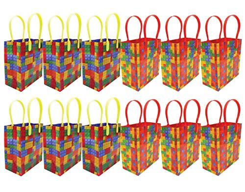 TINYMILLS Tiny Mills Building Blocks Brick Party Favor Bags Treat Bags with Handles Birthday Party Goody Bags Candy Bags Pack of 12