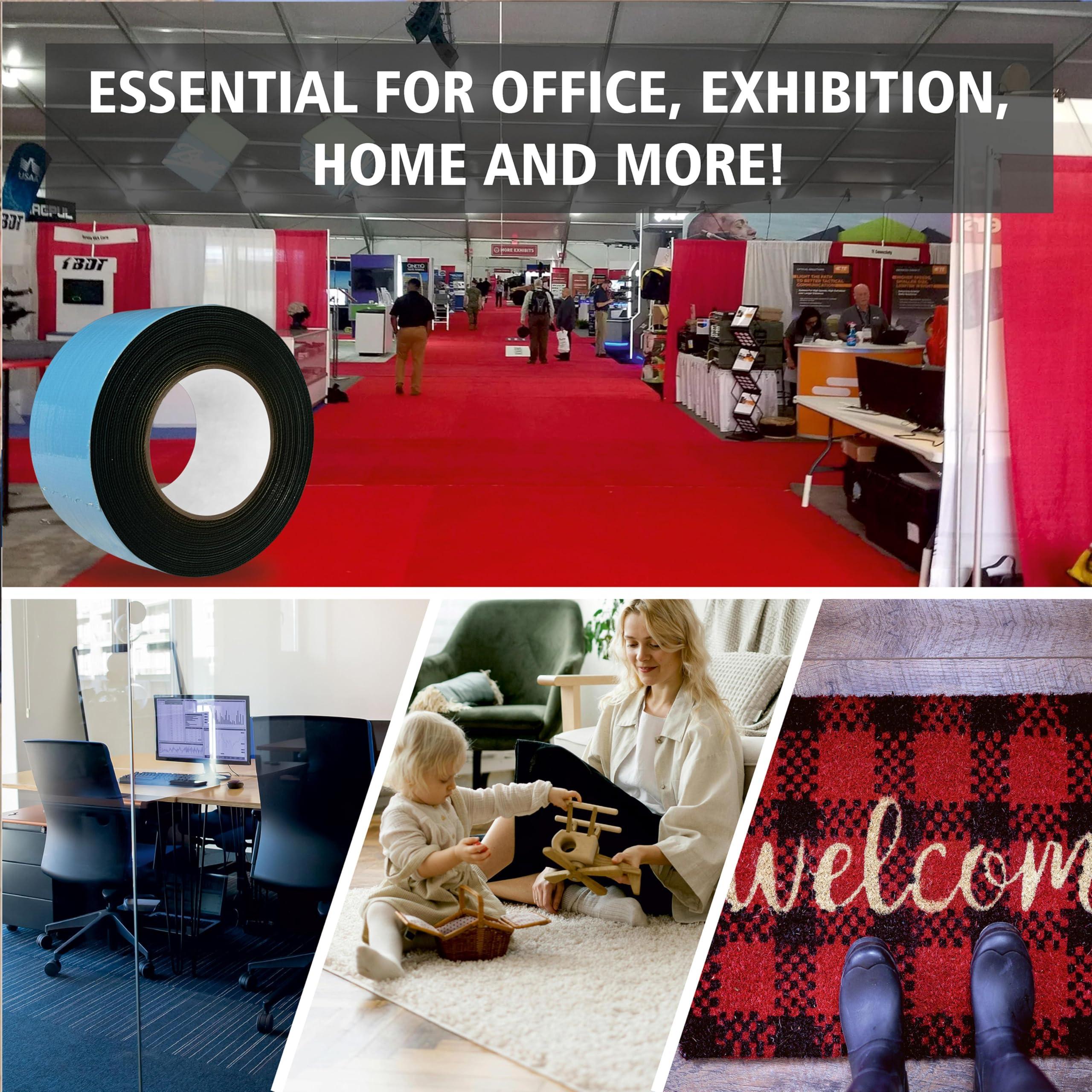 Klick Industrial Carpet Tape, Double Sided Rug Tape, Secure Rugs to Hardwood, Laminate, Tile, Carpet, Carpet Grip Tape, Removable Carpet Tape, No damage on carpet, rug or floor, (MADE IN USA), Black, (2\" x 25 Yard)