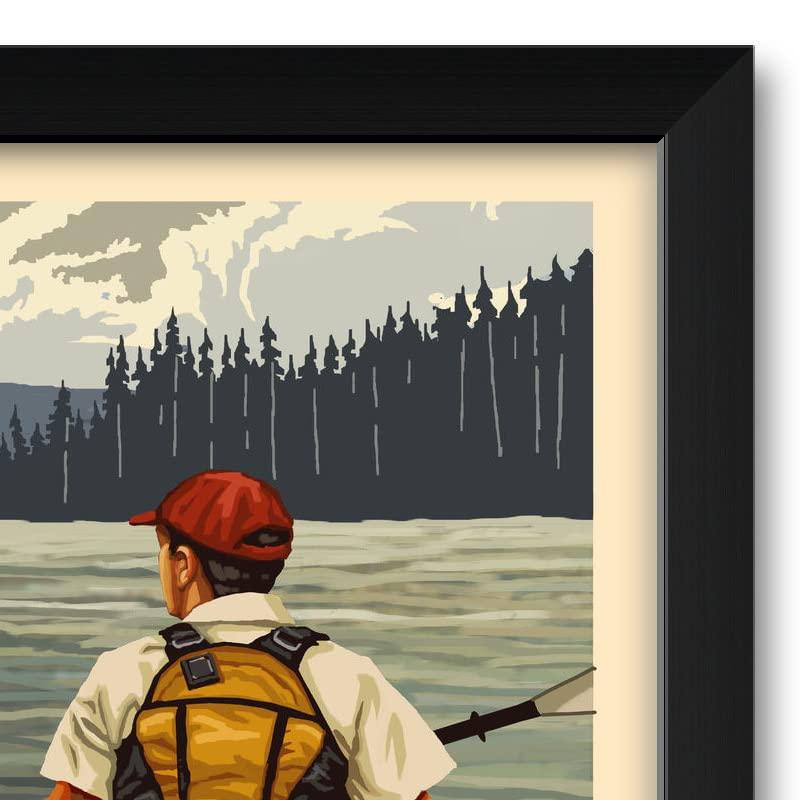Northwest Art Mall Seattle Washington Kayakers Professionally Framed Art Print from Travel Artwork by Artist Paul A. Lanquist Framed Art Size: 20\" x 26\"