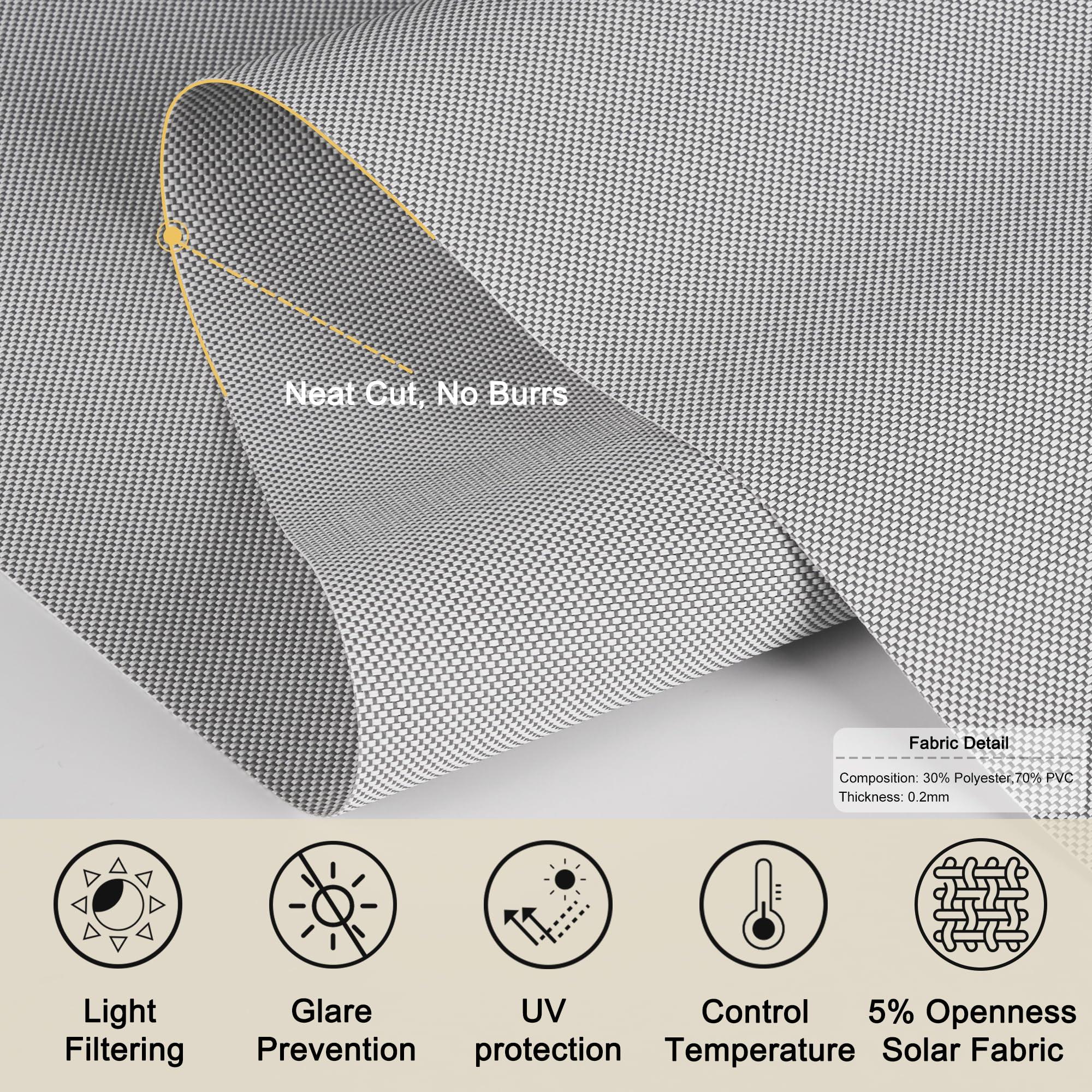 Sulugood Sulugood Light Filtering Blinds for Windows Cordless 5% Openness Solar Fabric Roller Shades Sheer and Glare Reduce Window Shades for Home Door Living Room Gray,28" W x 48" H