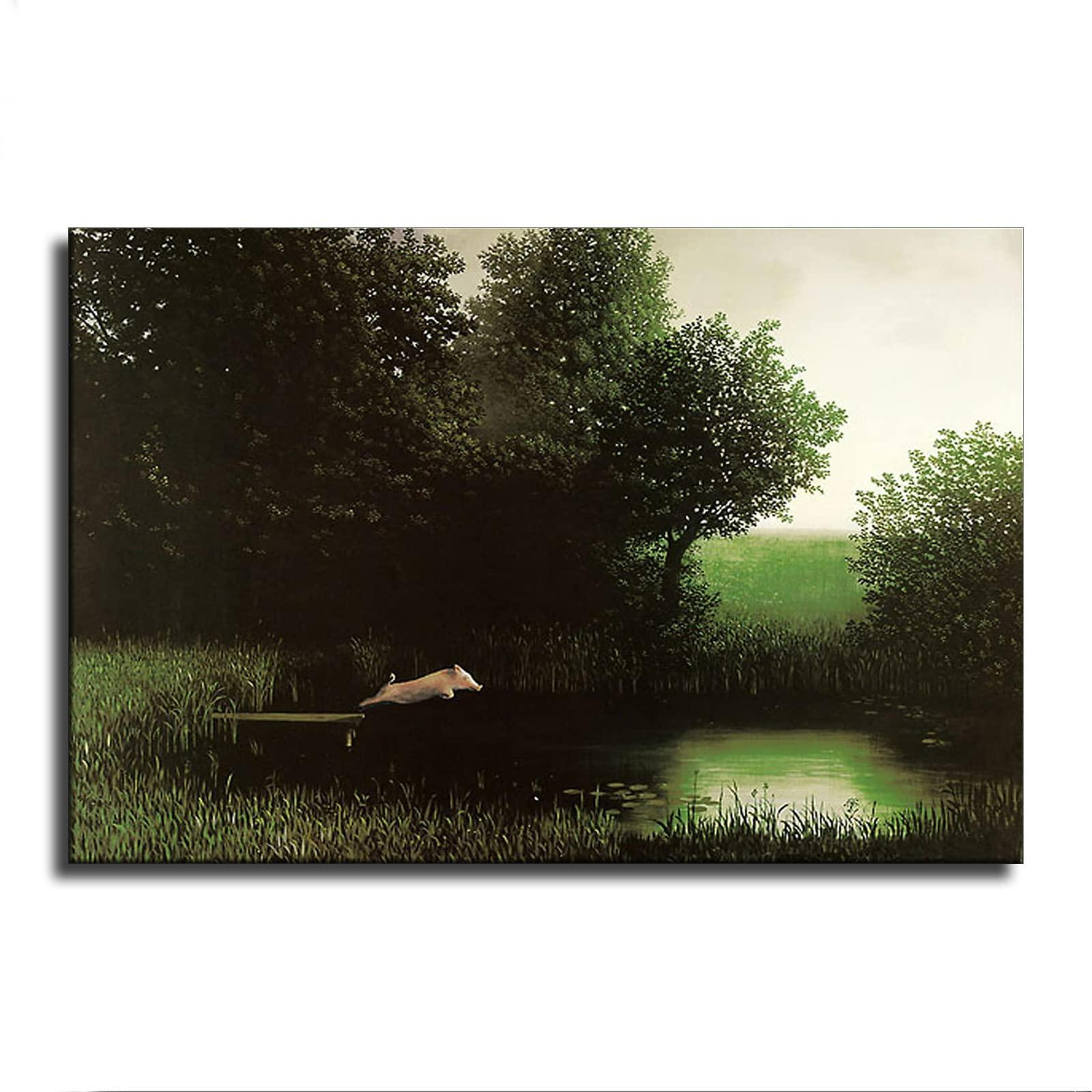 LINMEIQQ Peddler Diving Pig Michael Sowa Dock Flying Pig Animals Funny Poster Picture Art Print Canvas Wall Home Living Room Decor Mural Modern Classroom Kitchen Bedroom Aesthetics Decoration Boys Women Gift Unframed and Framed (08x12inch-No Framed)