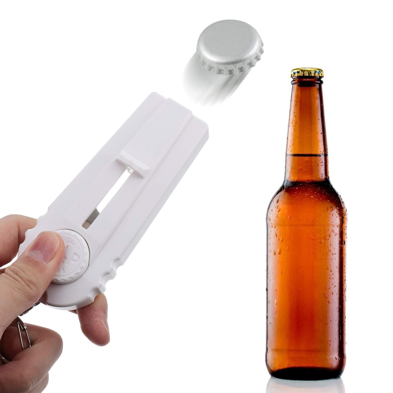 Hemoton Hemoton Bottle Opener Bottle Cap Launcher Bottle Lid Remover Wine Opener Keychain Bottle Cap Opener Automatic Wine Opener Beer Cap Shooter Zappa Drink Bottle Household Iron Travel White