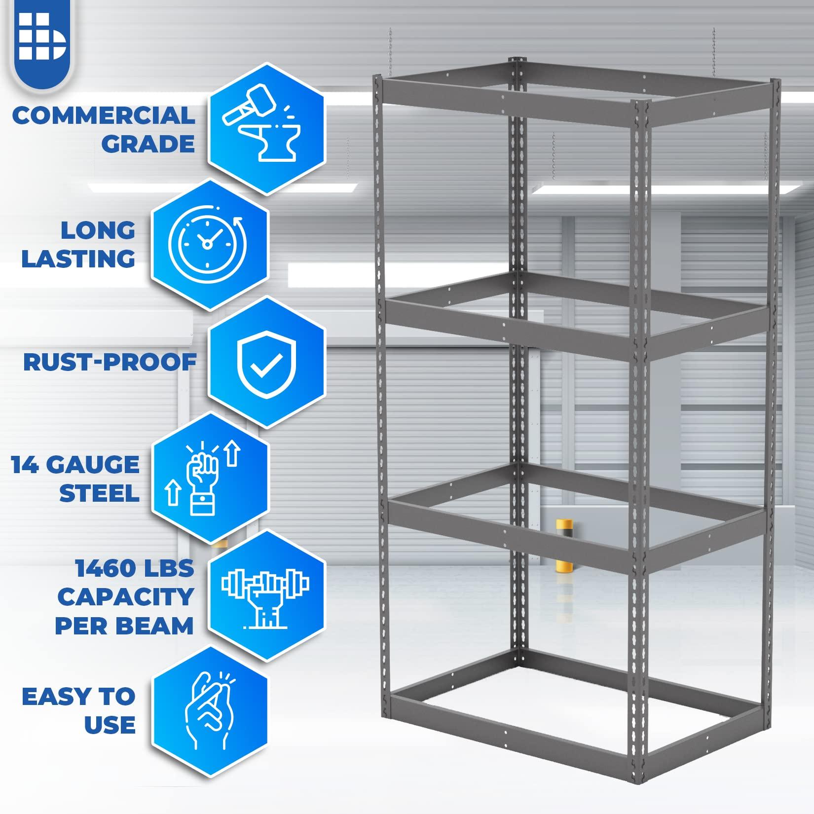 Borroughs Borroughs Boltless Rivet-Span 4-Level Shelving Unit, 14 Gauge Commercial Grade Steel, Industrial Gray, 72 in. H x 36 in. W x 12 in. D (Frame only)