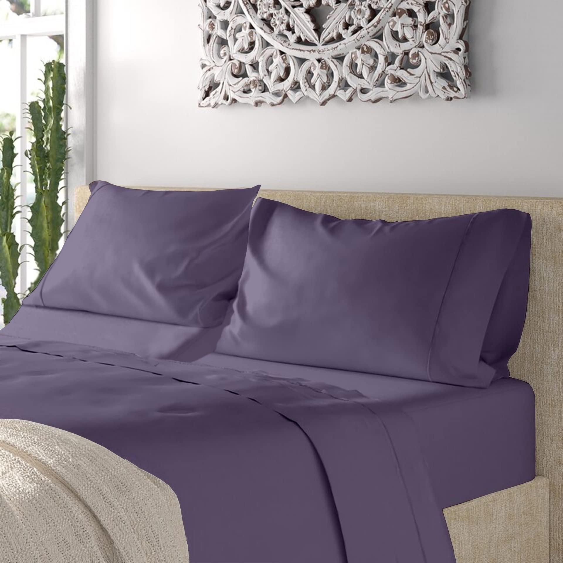 Femini Fashion Top Split-Head Cal-King Sheet Set for Adjustable Bed, FlexTop Silky Soft 1000 Thread Count 100% Long Staple Egyptian Cotton, 12\" Deep Pockets, 32\" Split From Top |Plum, Split-Head Cal-King - 32|