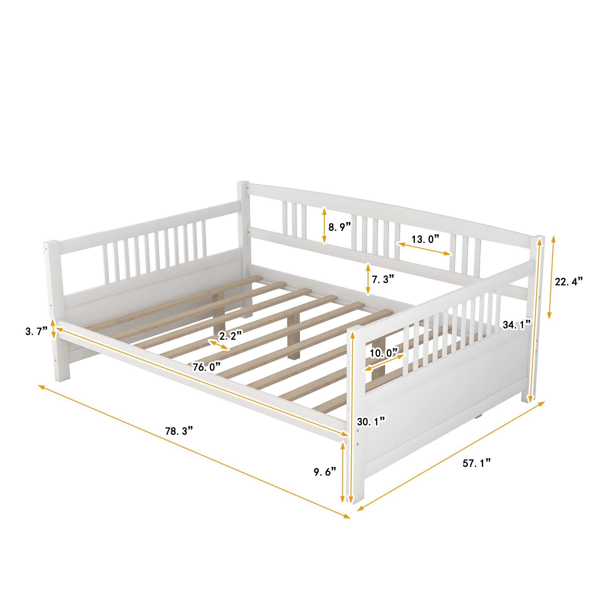 JINS&VICO JINS&VICO Full Size Daybed Frame, Modern Dual-Use Wooden Sofa Bed Frame with Support Legs and Slats Support, Mattress Foundation for Living Room Bedroom, No Box Spring Needed, White