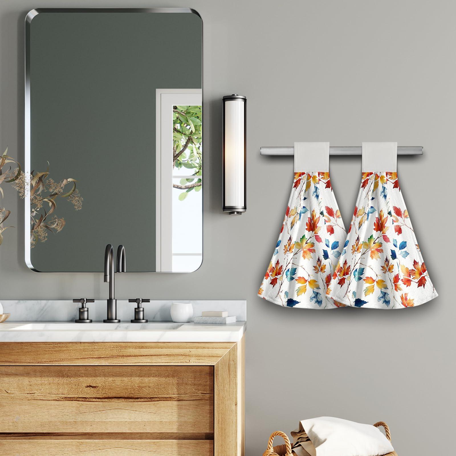 Giwawa Giwawa Fall Maple Leaves Hand Towel Autumn Colorful Leaf Kitchen Towels with Hanging Loop Microfiber Dish Cloth Tie Towel