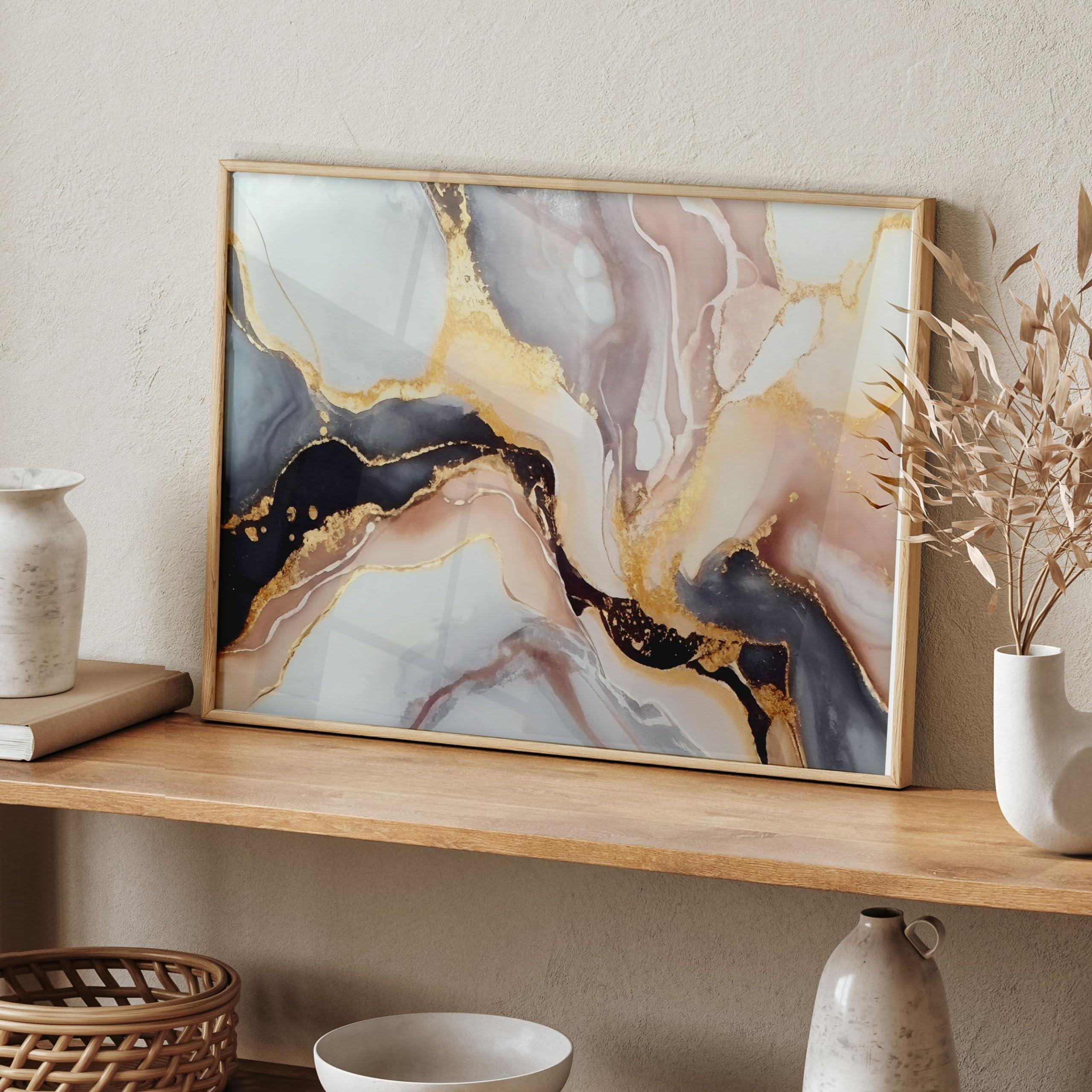 Ethan Taylor Ethan Taylor Abstract Wall Art Prints Unframed Posters \'Le Geode Modern Fractal Crystal Marble Geode\' Home Dcor for Living Room, Bedroom, Office, 36 in x 24 in, Pink, Gold