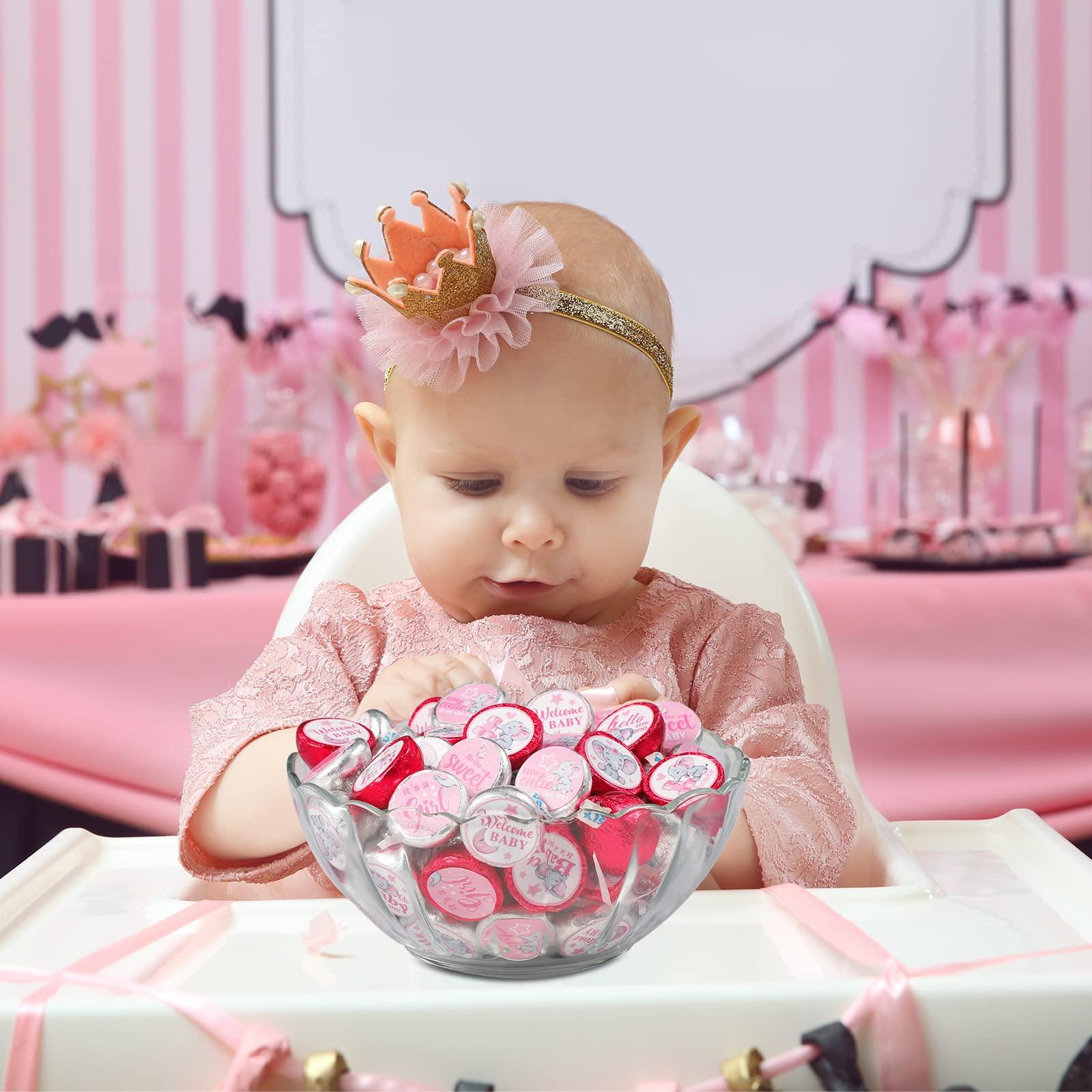 Gersoniel Gersoniel 504 Pieces Baby Elephant Stickers Candy Labels Elephant Kisses Sticker Chocolate Mini Decorations for Sweet Girl Boy Baby Shower Birthday Party Supplies(Pink)