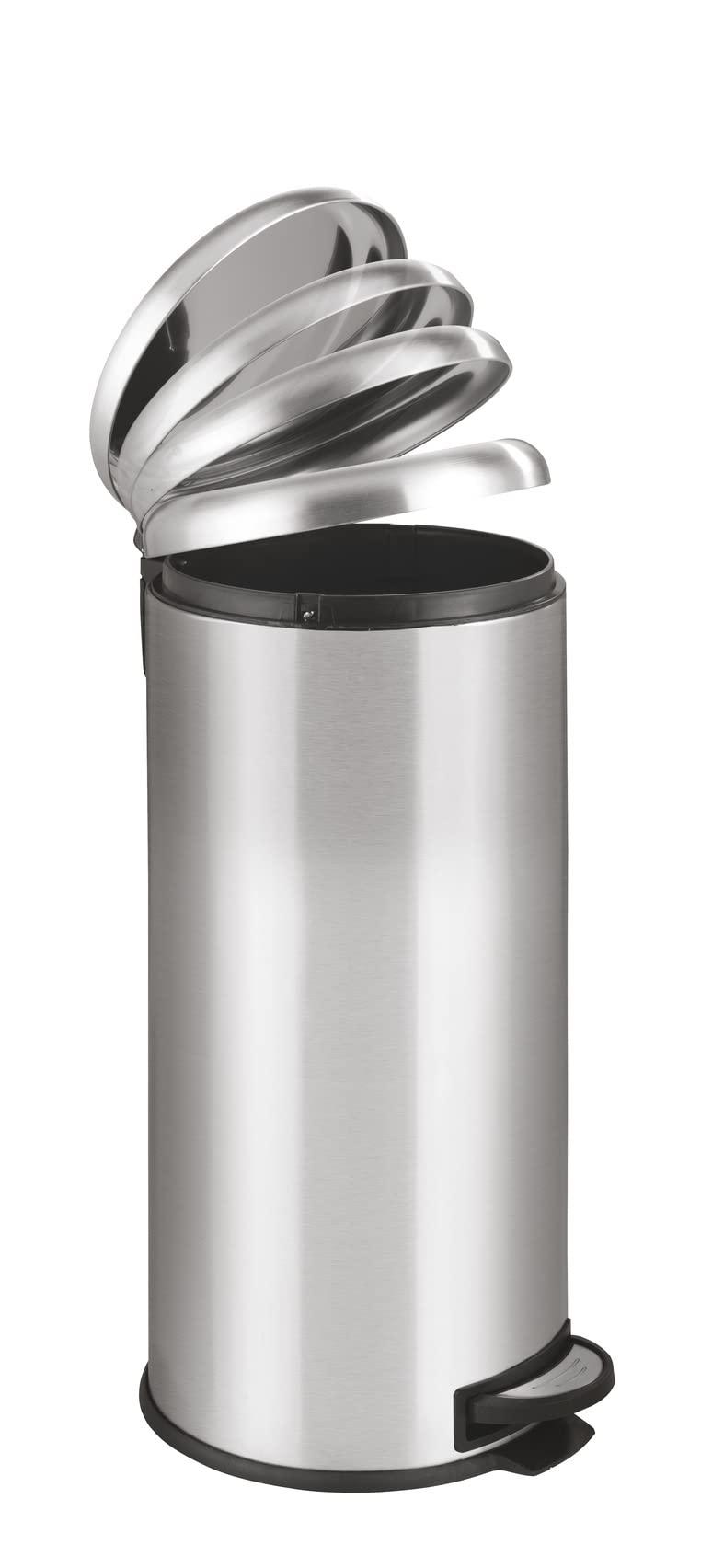 WENKO WENKO, Silver, 9.84 x 14.96 x 12.6 in Trash Can with Lid and Pedal, Garbage Bin for Kitchen, Anti-Fingerprint, Easy Close, Stainless Steel, 7.93 Gal, 12 x 25.2 x 14.76