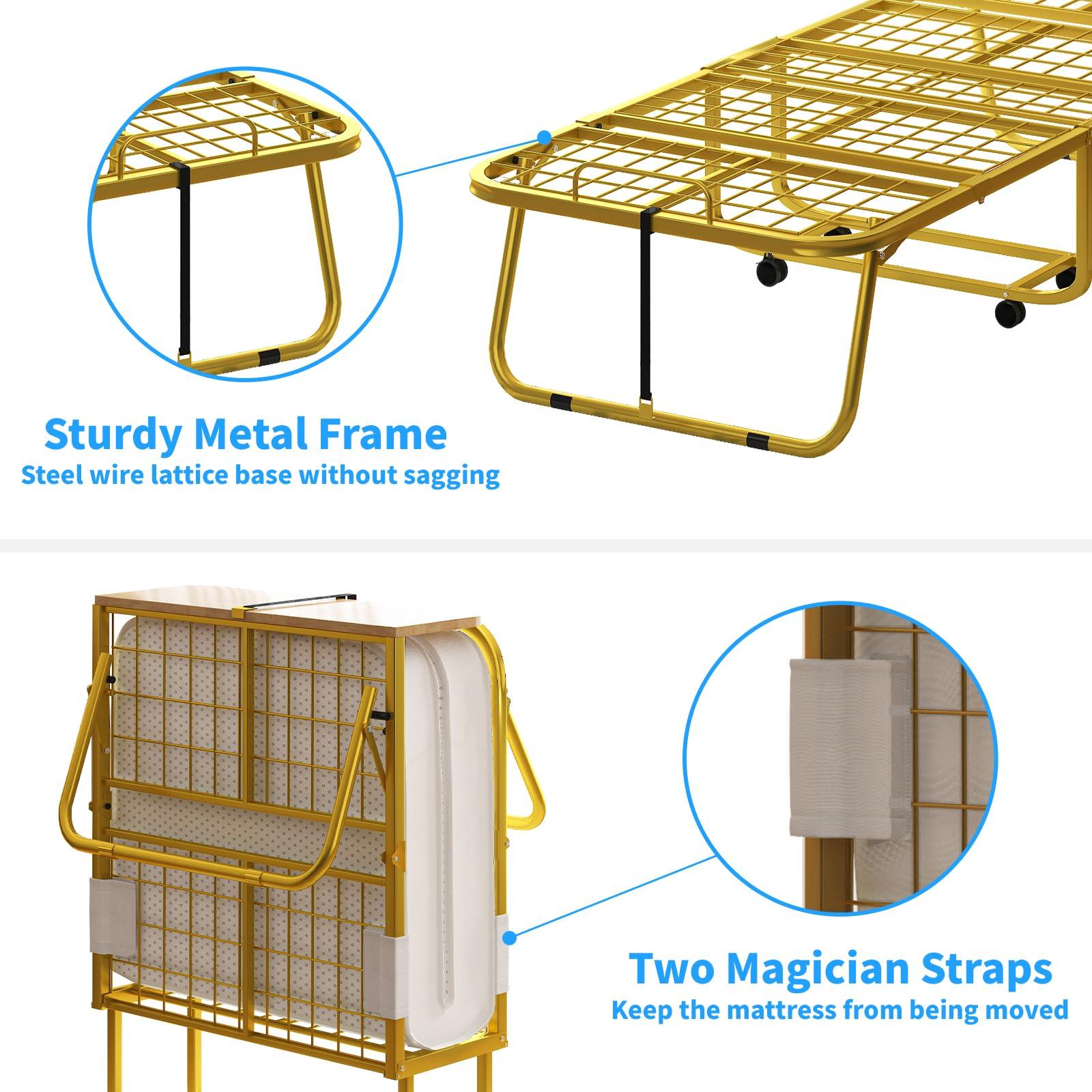 PUREMIND PUREMIND Folding Bed with 5 Mattress & Baffles, Twin Size 75x 45 Portable Bed Rollaway Beds for Adults, Fold up Bed with Metal Frame Space-Saving Guest Bed for Living Room/Apartment/Office